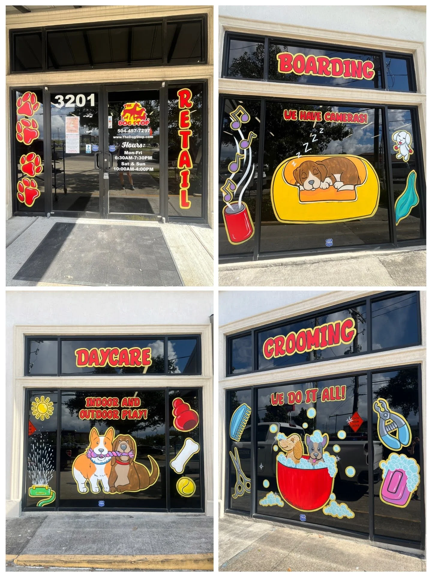 Window Murals at The Dog Stop in Kenner