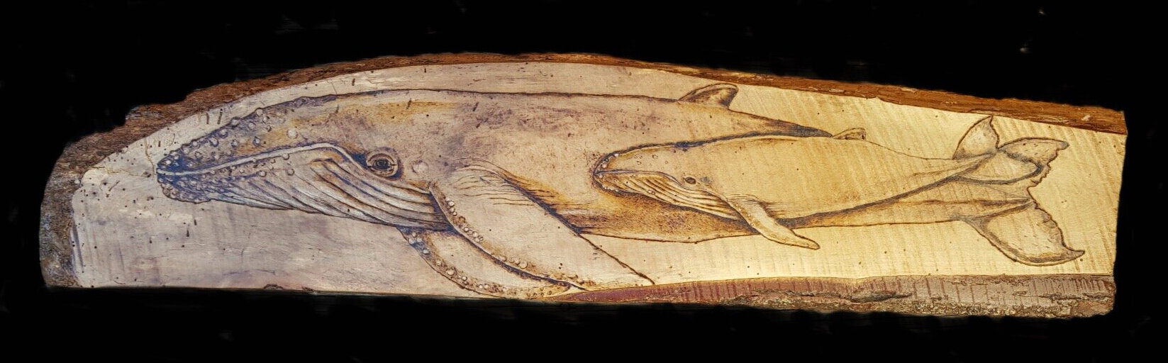 Wood slab "Whale & Calf"