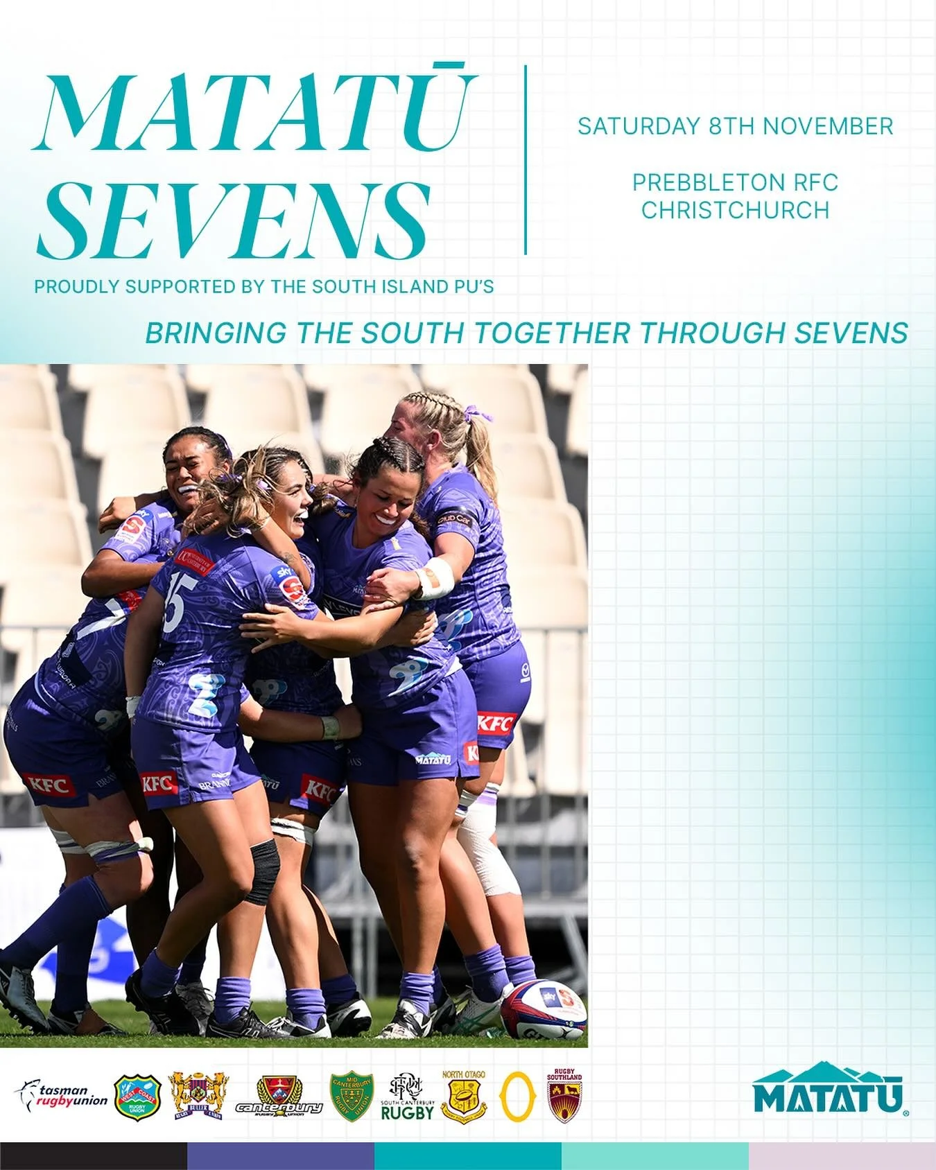Bringing the South together through Sevens 🩵

This November, the inaugural Matatū Sevens Tournament will be launched in Christchurch!

It&rsquo;s for all levels - whether you&rsquo;re a school team, club team or just want to gather your mates for a 