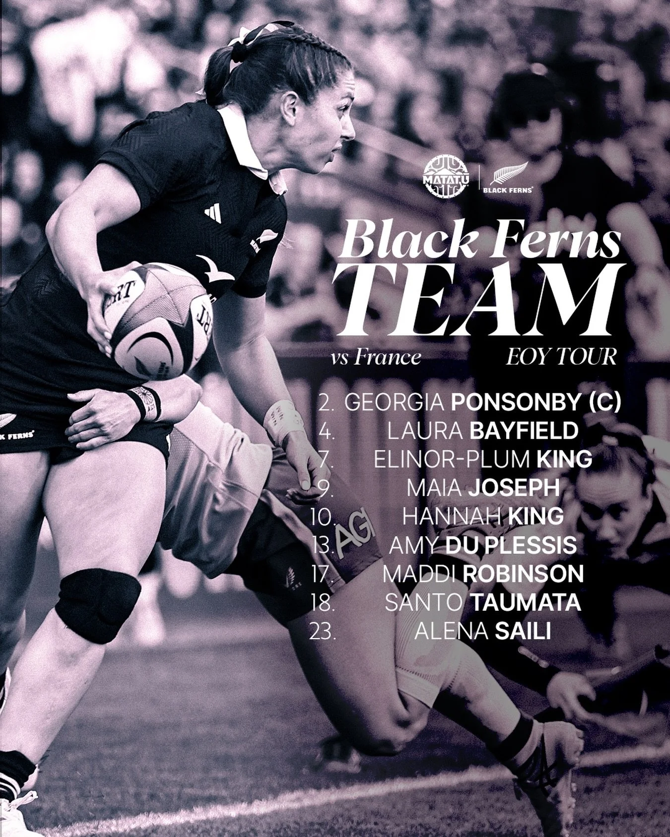 Matatū representing over in France 🔥

9 Matatū Athletes taking the field for the Black Ferns this Saturday!