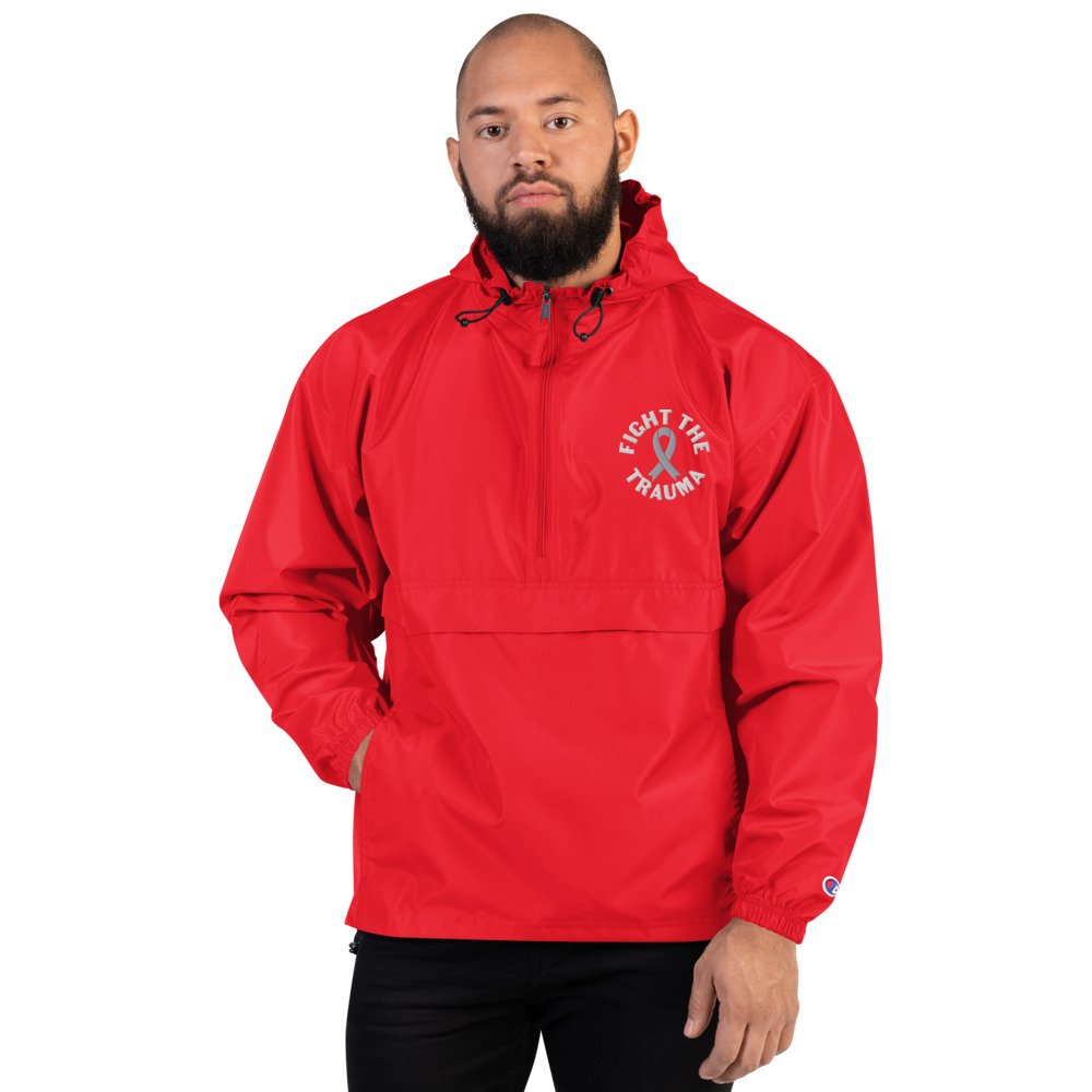 Unisex Embroidered Champion Packable Jacket Scarlet Front