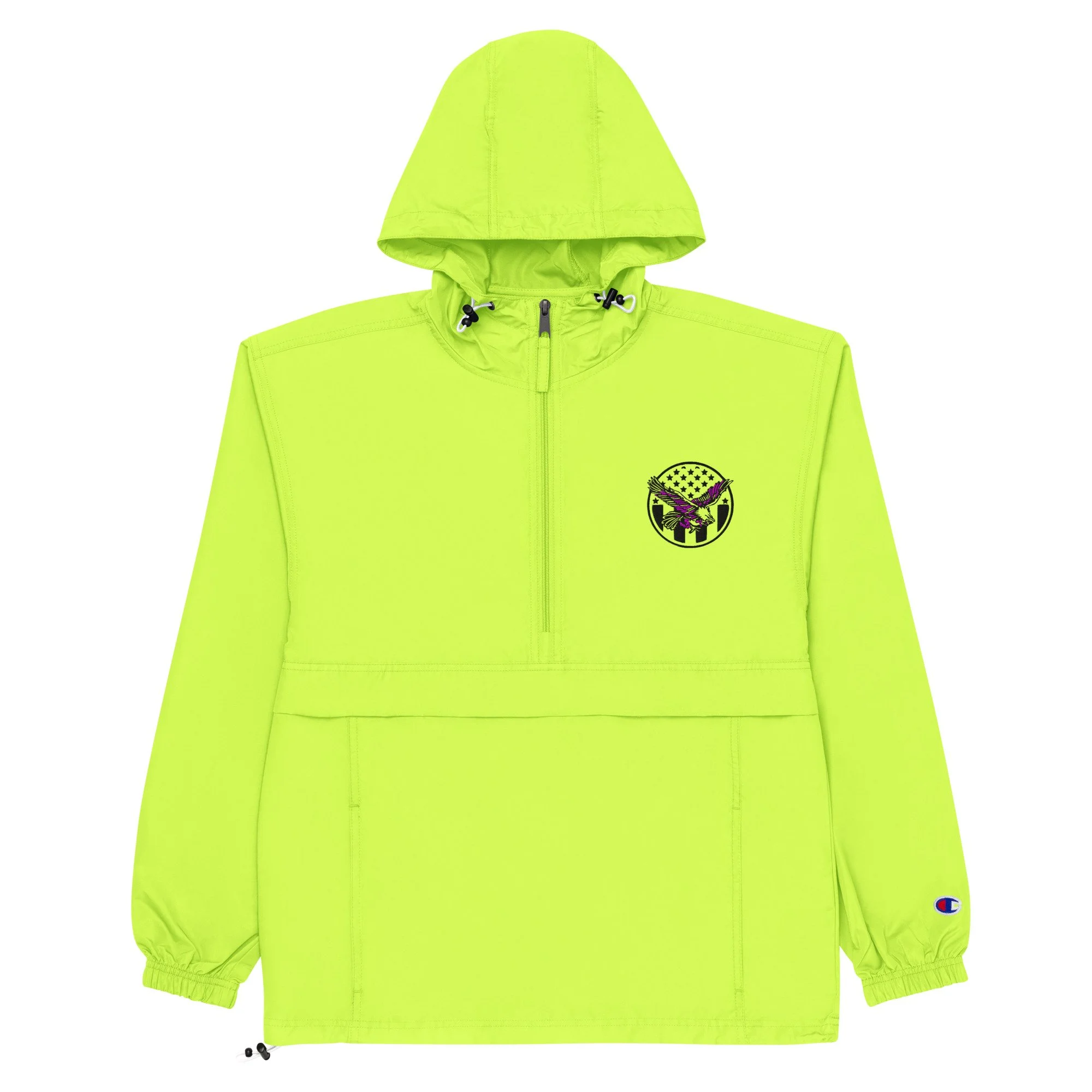 Unisex Embroidered Champion Packable Jacket Safety Green