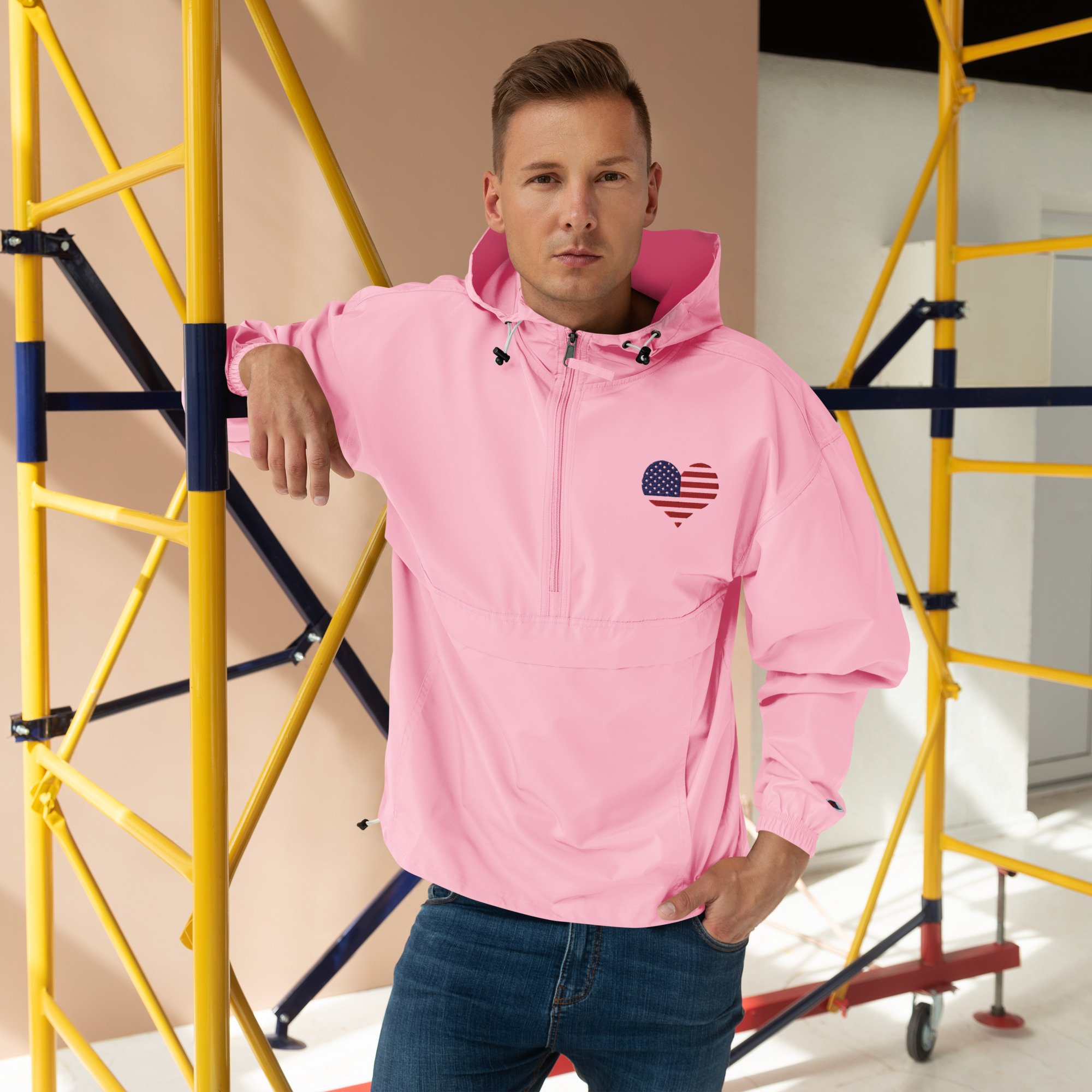 Unisex Embroidered Champion Packable Jacket Pink Candy