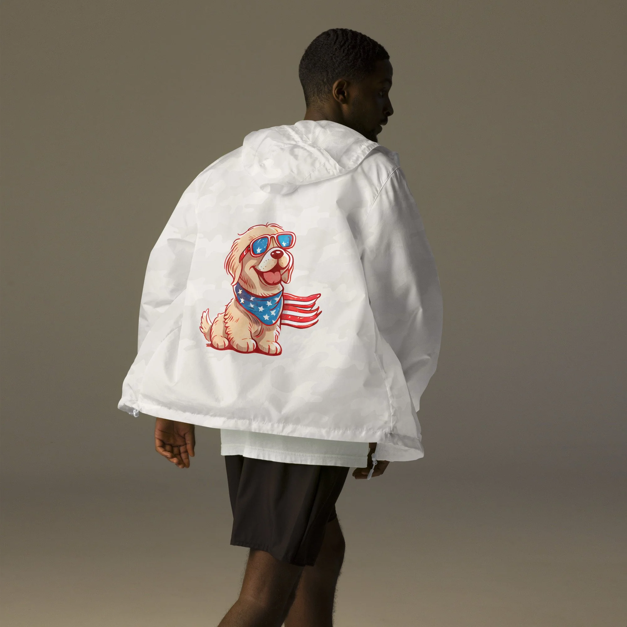 Unisex Lightweight Zip Up Windbreaker White Camo