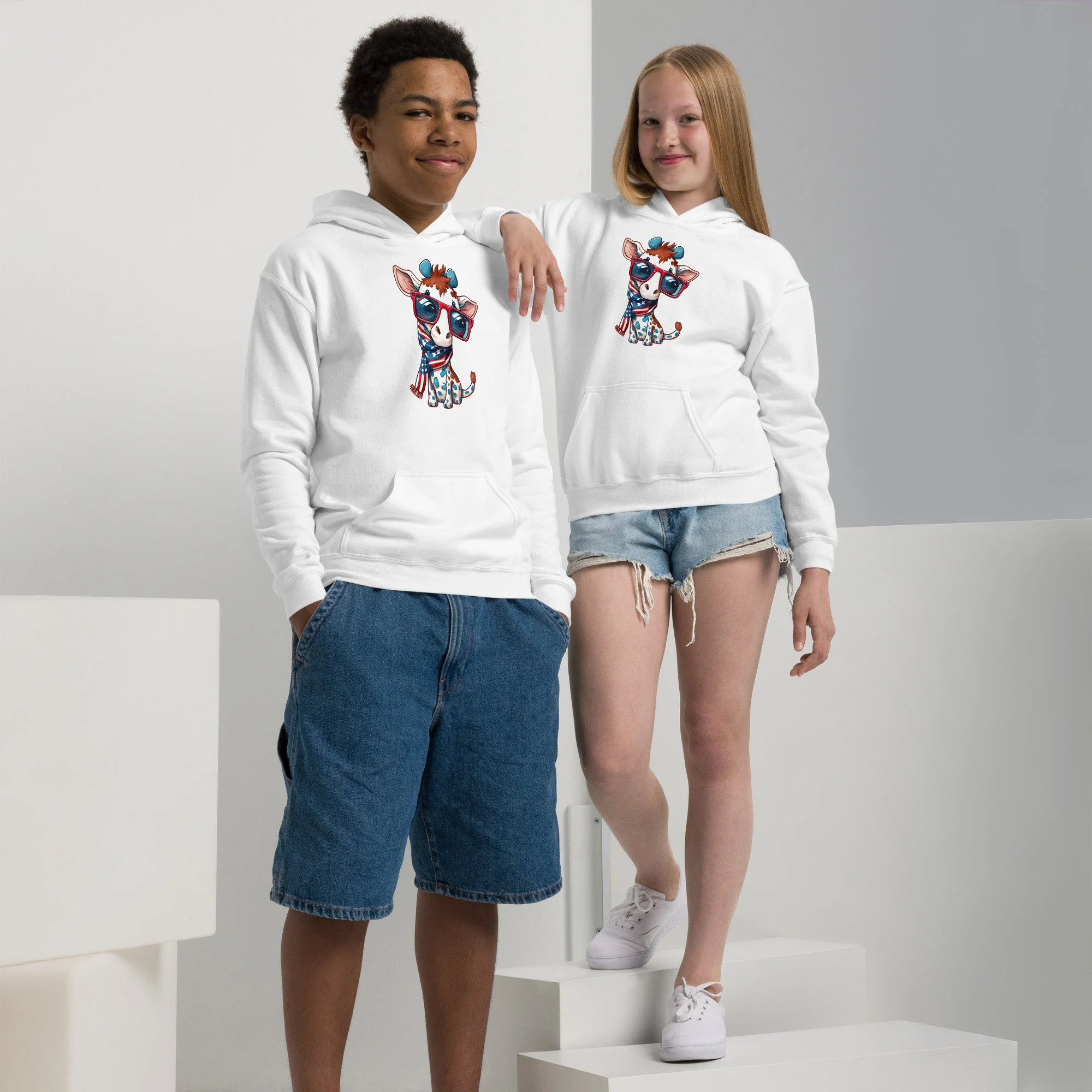 Unisex Youth Heavy Blend Hoodie White Front
