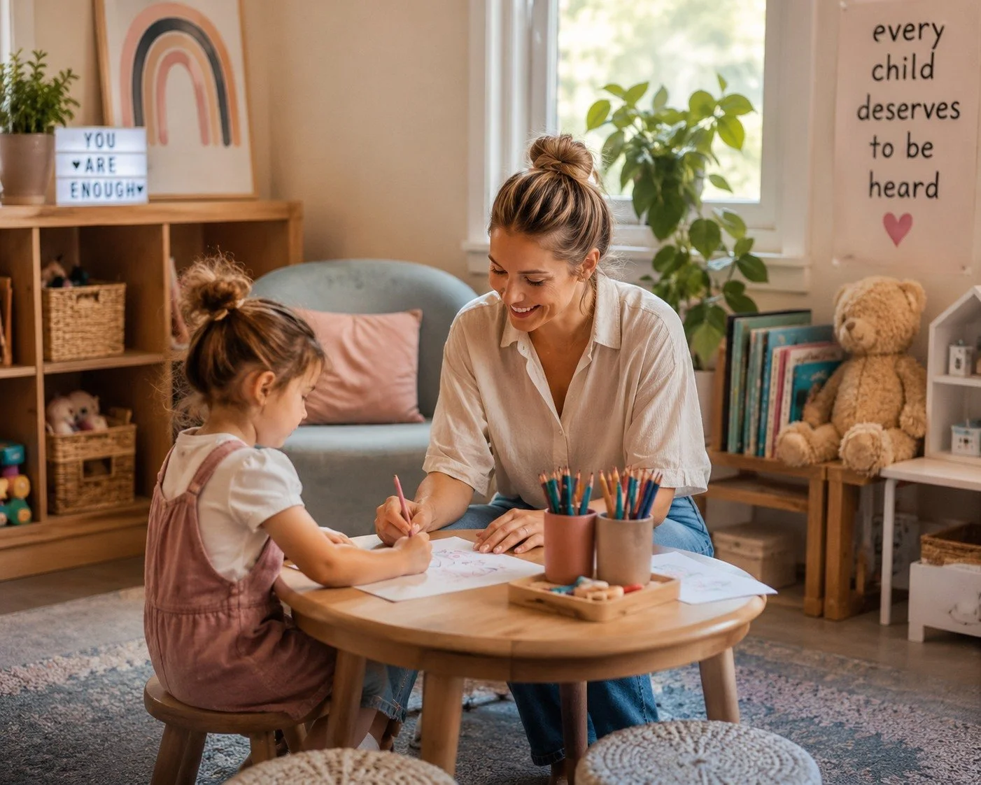 Children don't always have the words to explain what they are feeling.

Sometimes those feelings show up as:
🌈 big emotions
🌈 withdrawal
🌈 anxiety
🌈 frustration
🌈 behavioural changes

Play and creative expression can help children communicate in