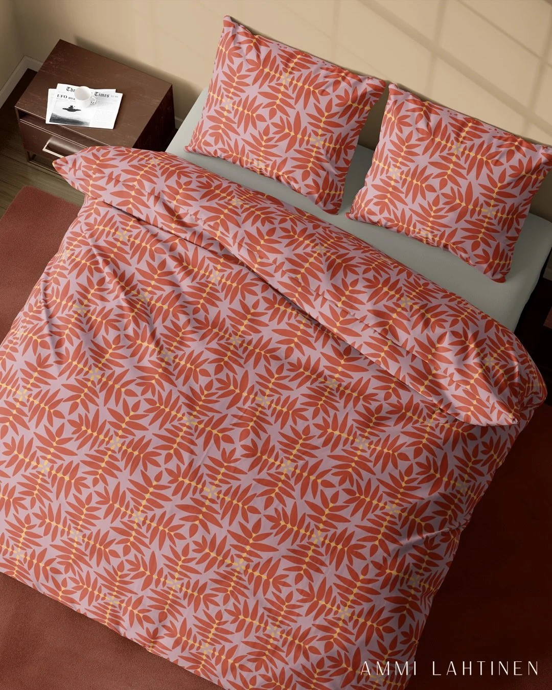 Aiemmin esitellyn Niittykukkia-kuvion tapaan, my&ouml;s t&auml;m&auml;n Lehtilinjat-kuosin alkuper&auml;inen luonnos oli Brooklyn Art Libraryn Sketchbook Project -kokoelmaan l&auml;hett&auml;m&auml;ss&auml;ni luonnoskirjassa.

Kuosissa on lehden muot