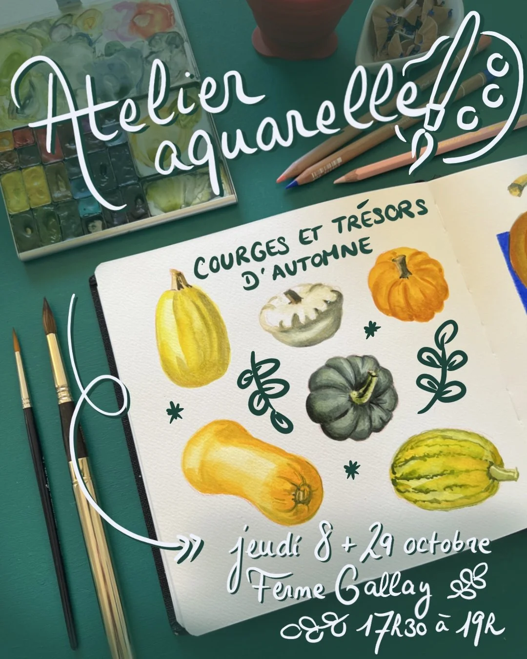 Atelier aquarelle - Courges et trésors d'automne