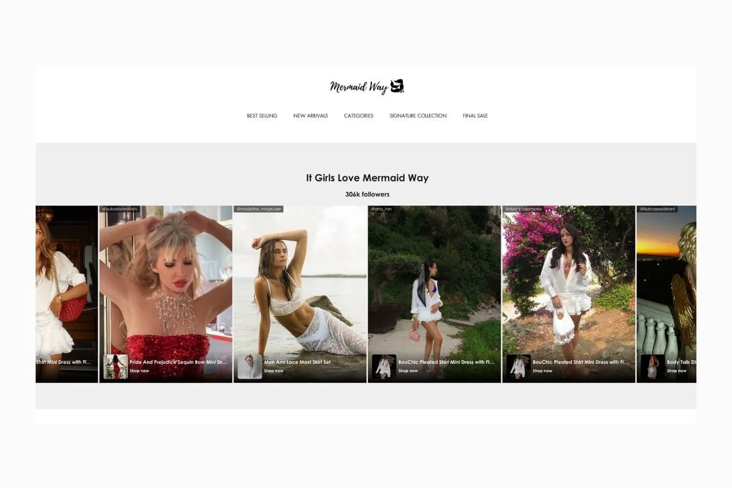 Shoppable Instagram feed on Mermaid Way storefront
