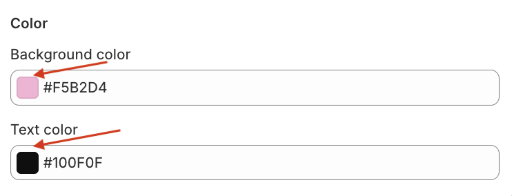 Color picker section with background color and text color options to customize the free gift banner.
