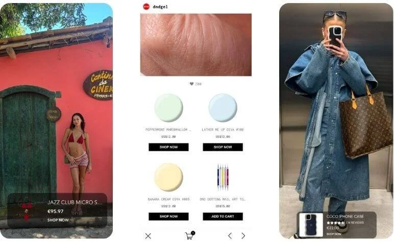 Shoppable Instagram posts with reviews and Shop Now buttons