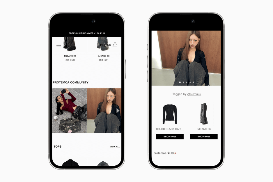 Protemoa shoppable UGC feed on mobile