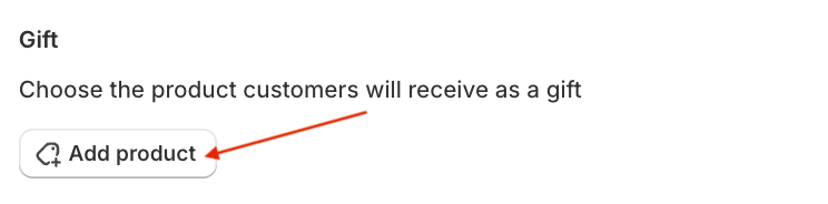 “Add product” button in the Mintt – Free Gift app used to select the product that will be offered as the free gift.