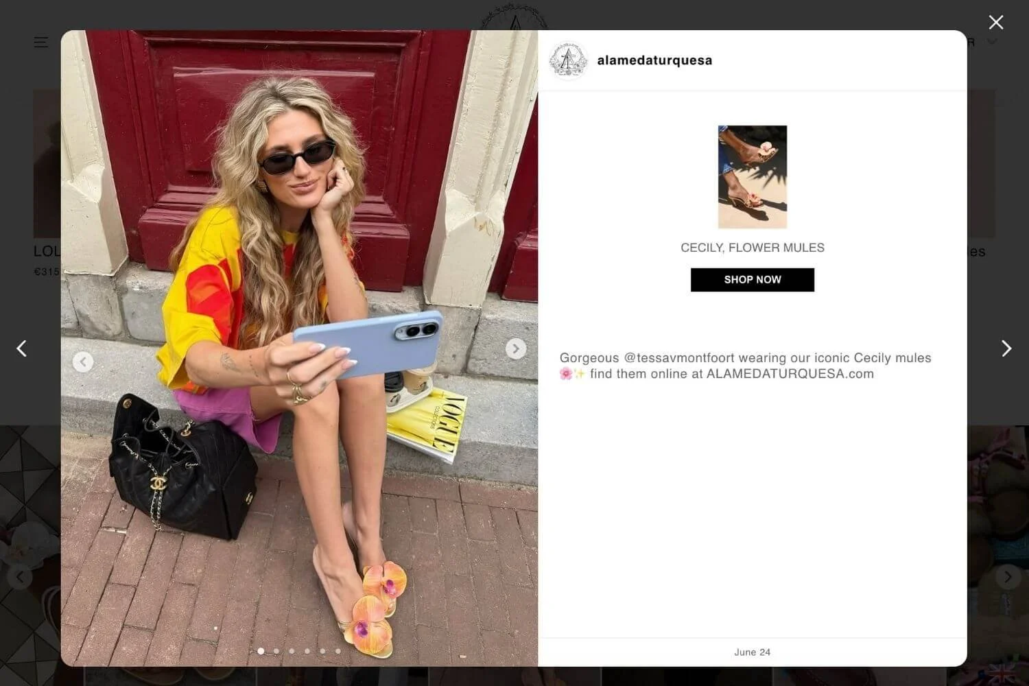 Shoppable Instagram feed powered by Mintt - Instafeed, shown on the Alameda Turquesa storefront.