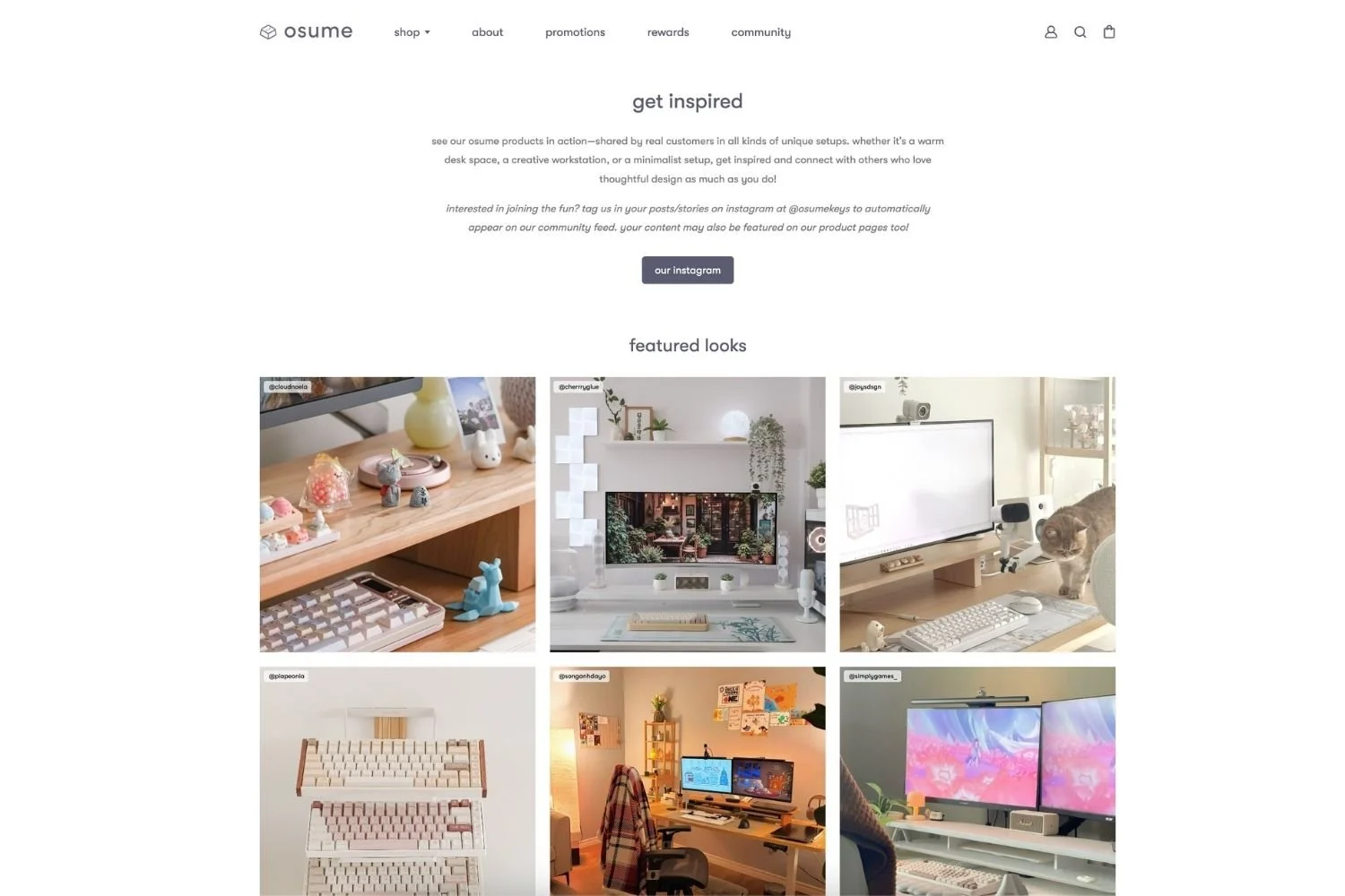 Osume Community page, featuring an UGC-Instagram feed powered by Mintt - Instafeed.