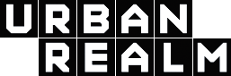 Urban Realm logo with white text on a black background