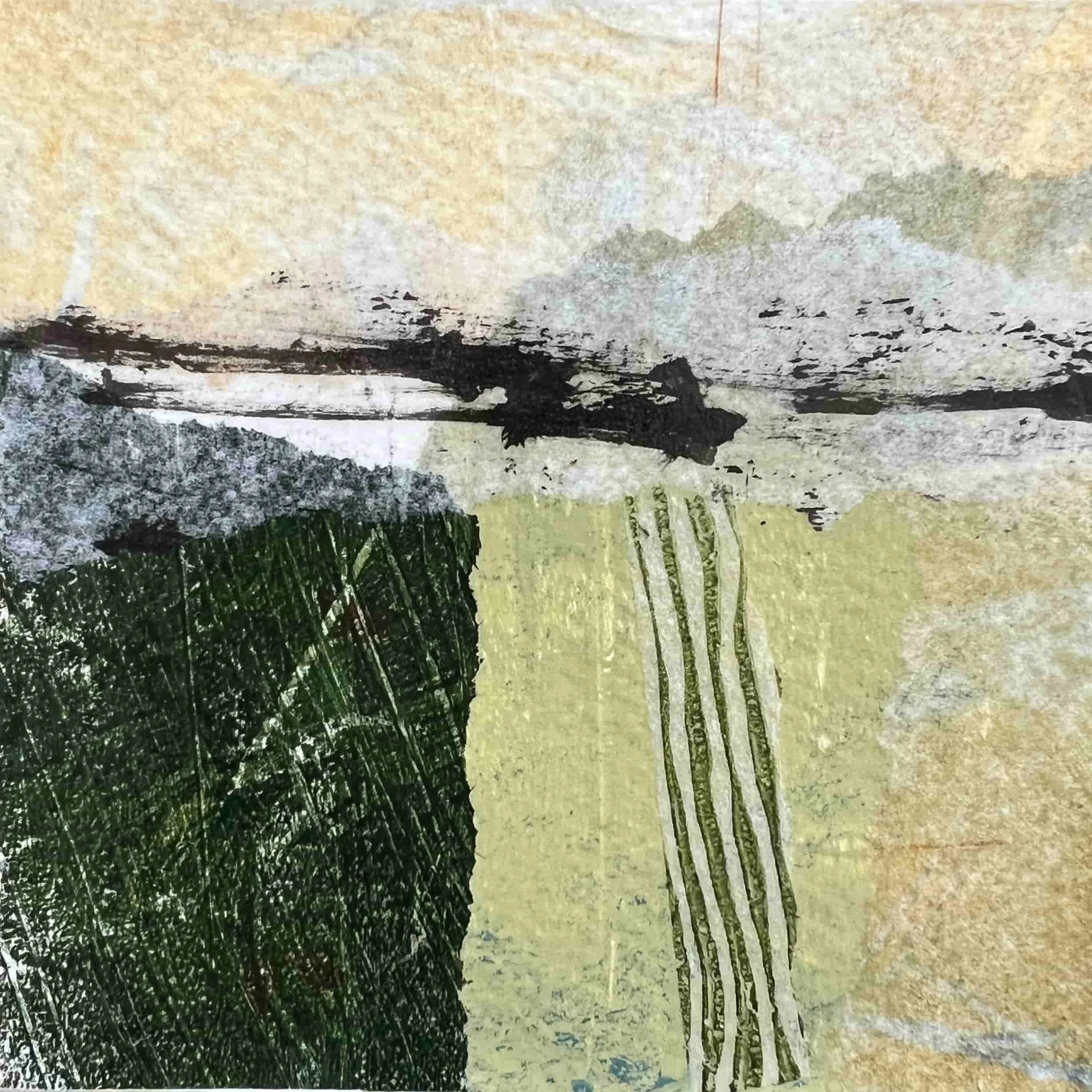 collage of dark green pale green and yellow papers
