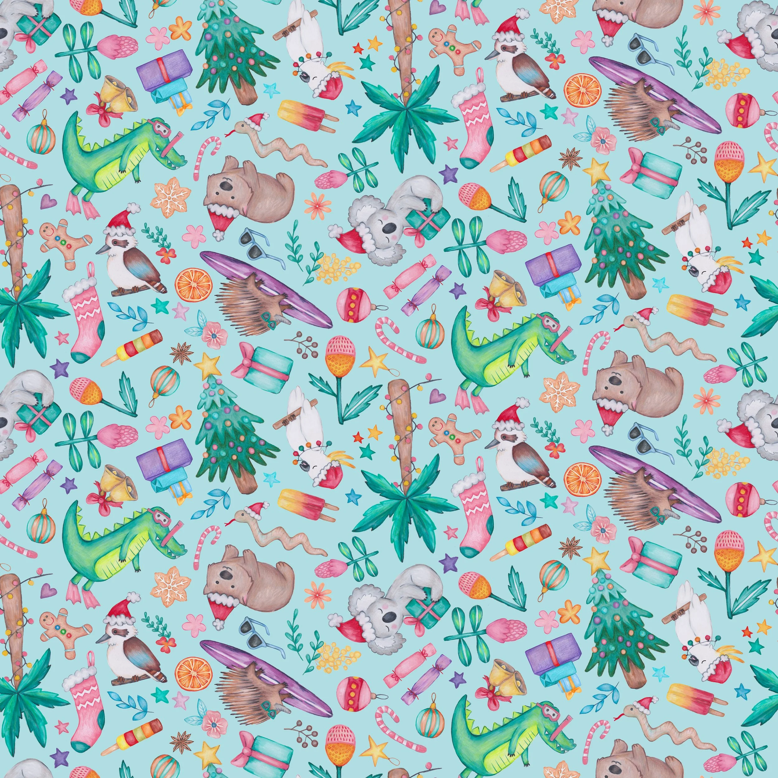 PREORDER - ROUND 31 - SCRUB TOP - 2078 AUSTRALIANA CHRISTMAS TOSS BLUE