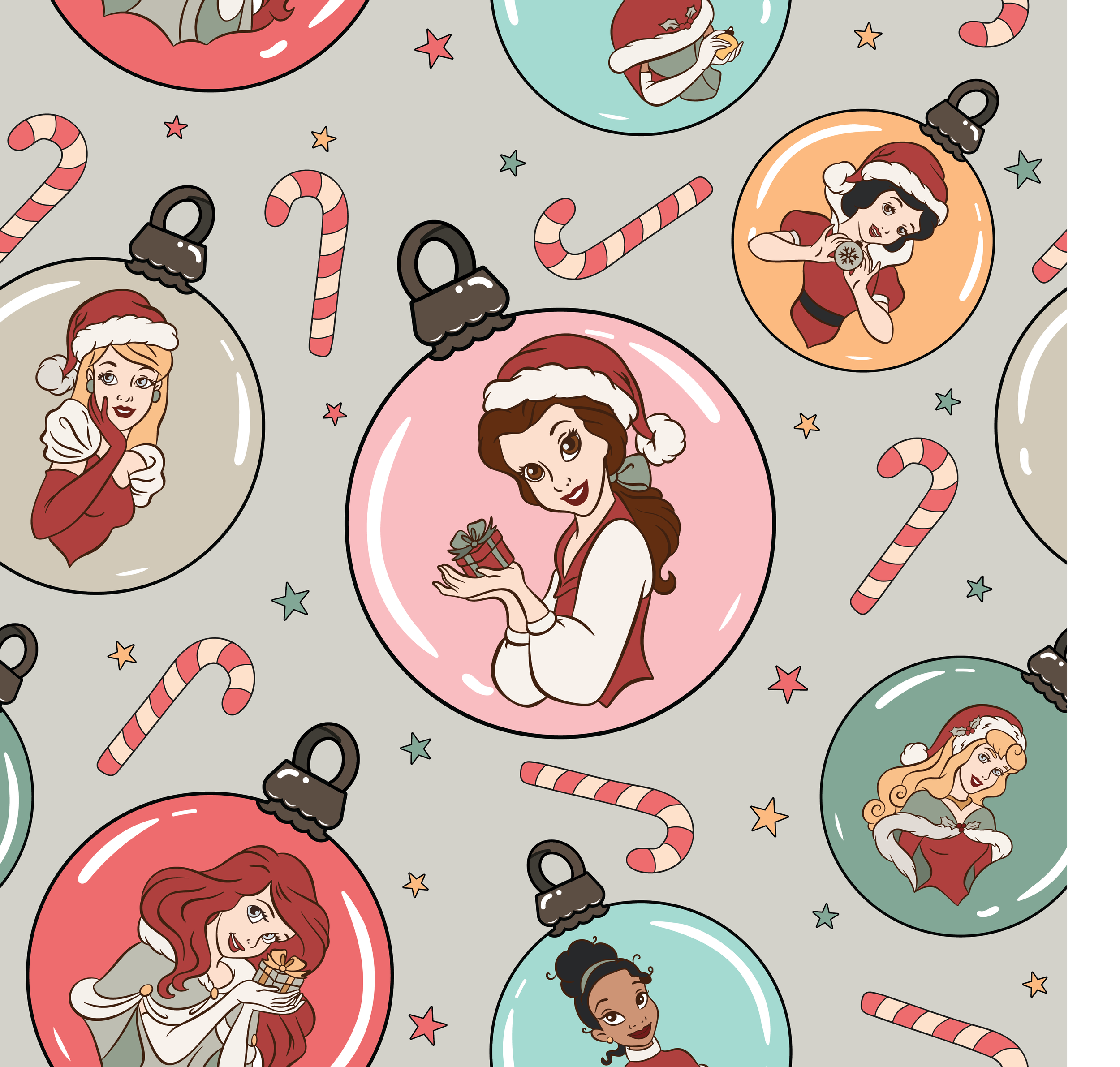 PREORDER - ROUND 31 - SCRUB TOP - 2068 CHRISTMAS PRINCESS BAUBLES