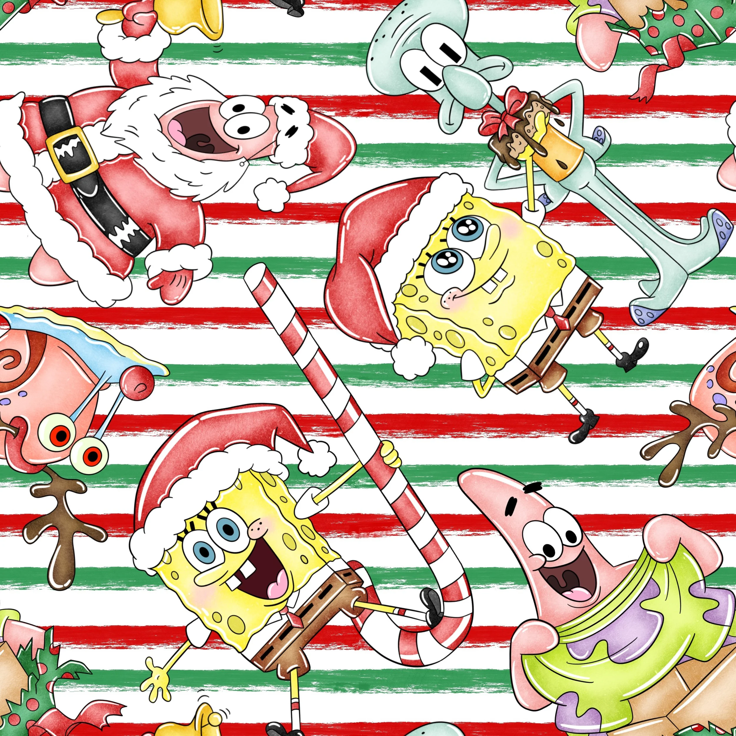 PREORDER - ROUND 31 - SCRUB TOP - 2007 CHRISTMAS SPONGEBOB CREW STRIPE