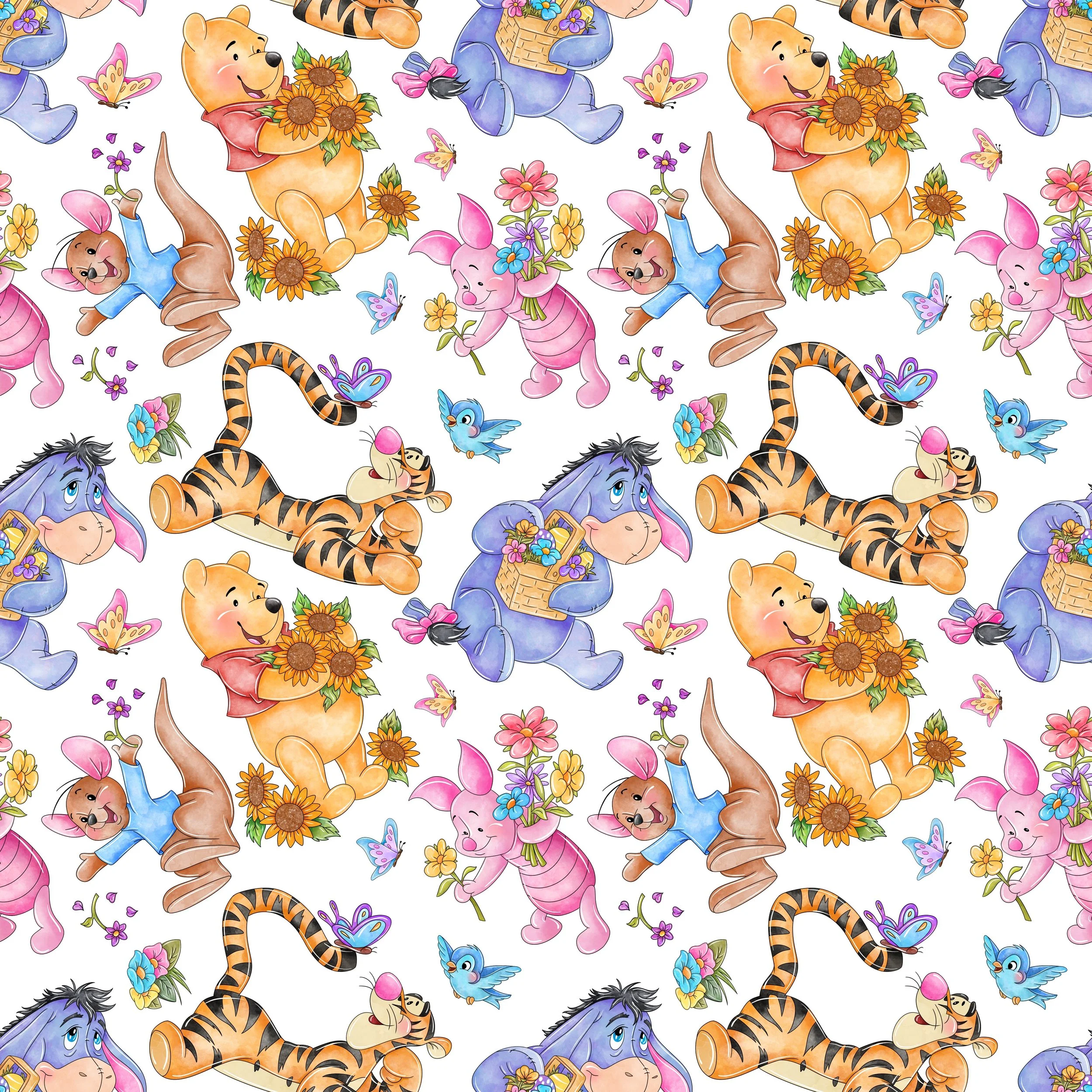 Scrub Top - 3101 Winnie & Friends Floral White - LS Range