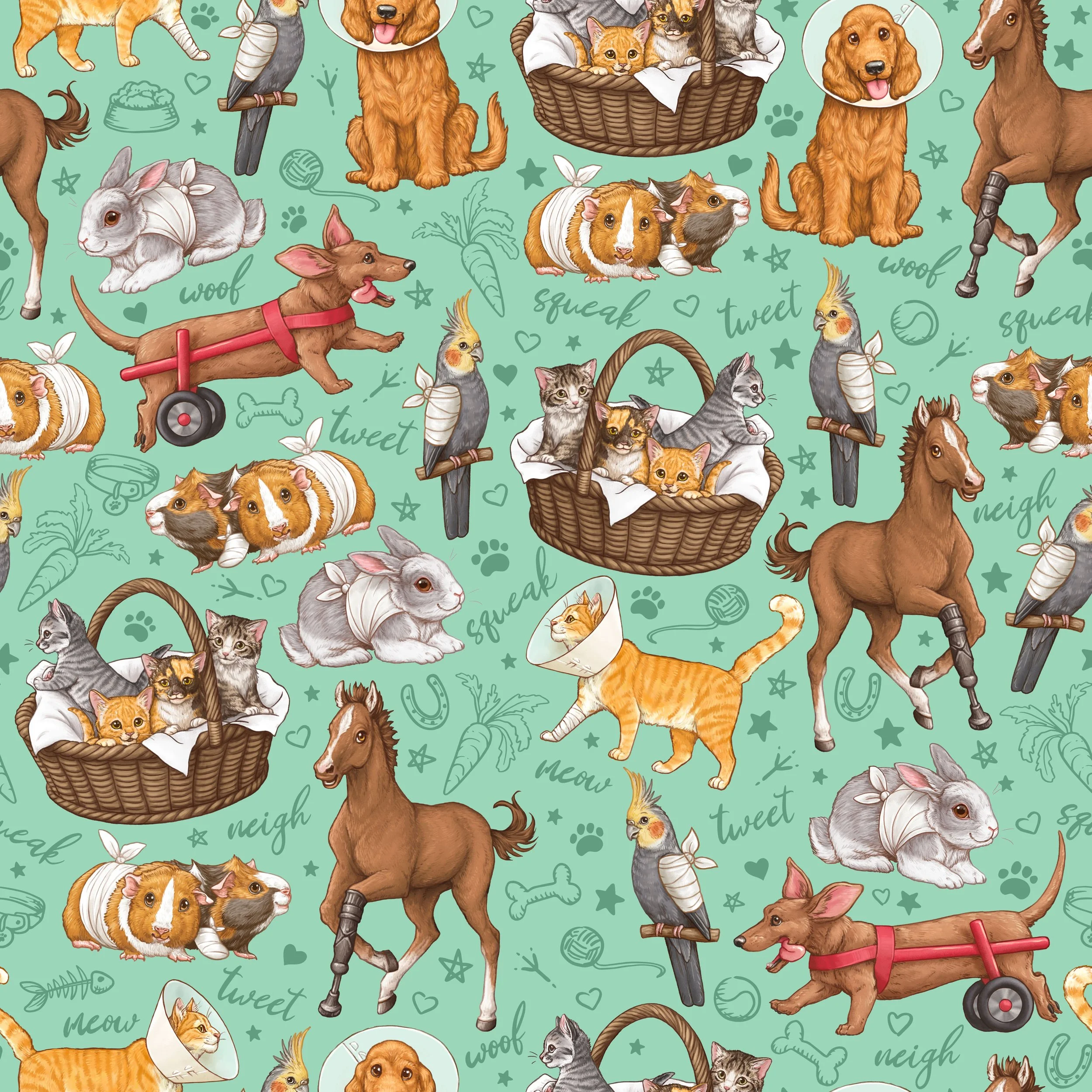 PREORDER - ROUND 30 - SCRUB TOP - 7014 PETS ON THE MEND - LARGE SCATTER - TEAL