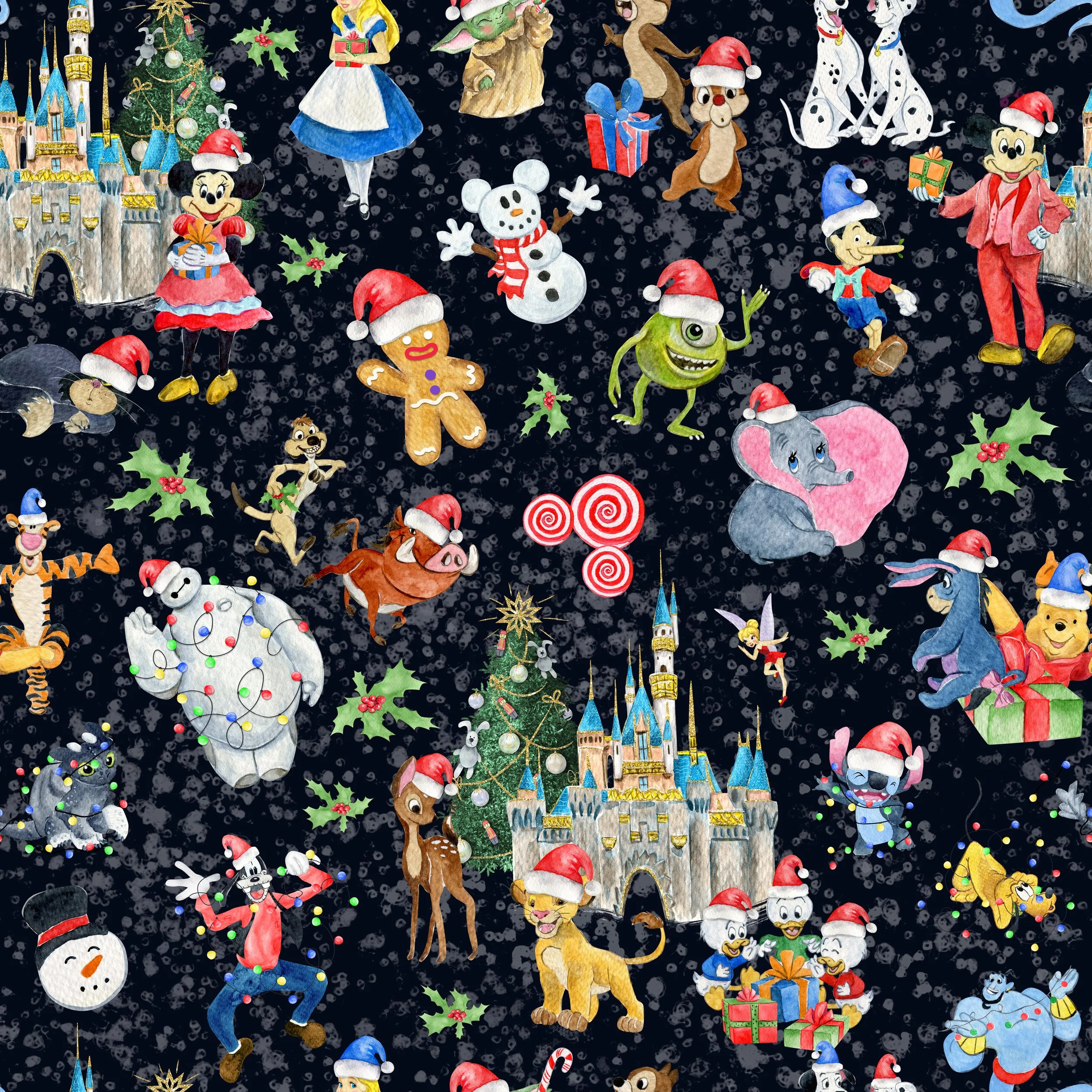 PREORDER - ROUND 29 - SCRUB TOP - 2008 CHRISTMAS DISNEY CHARACTERS BLACK
