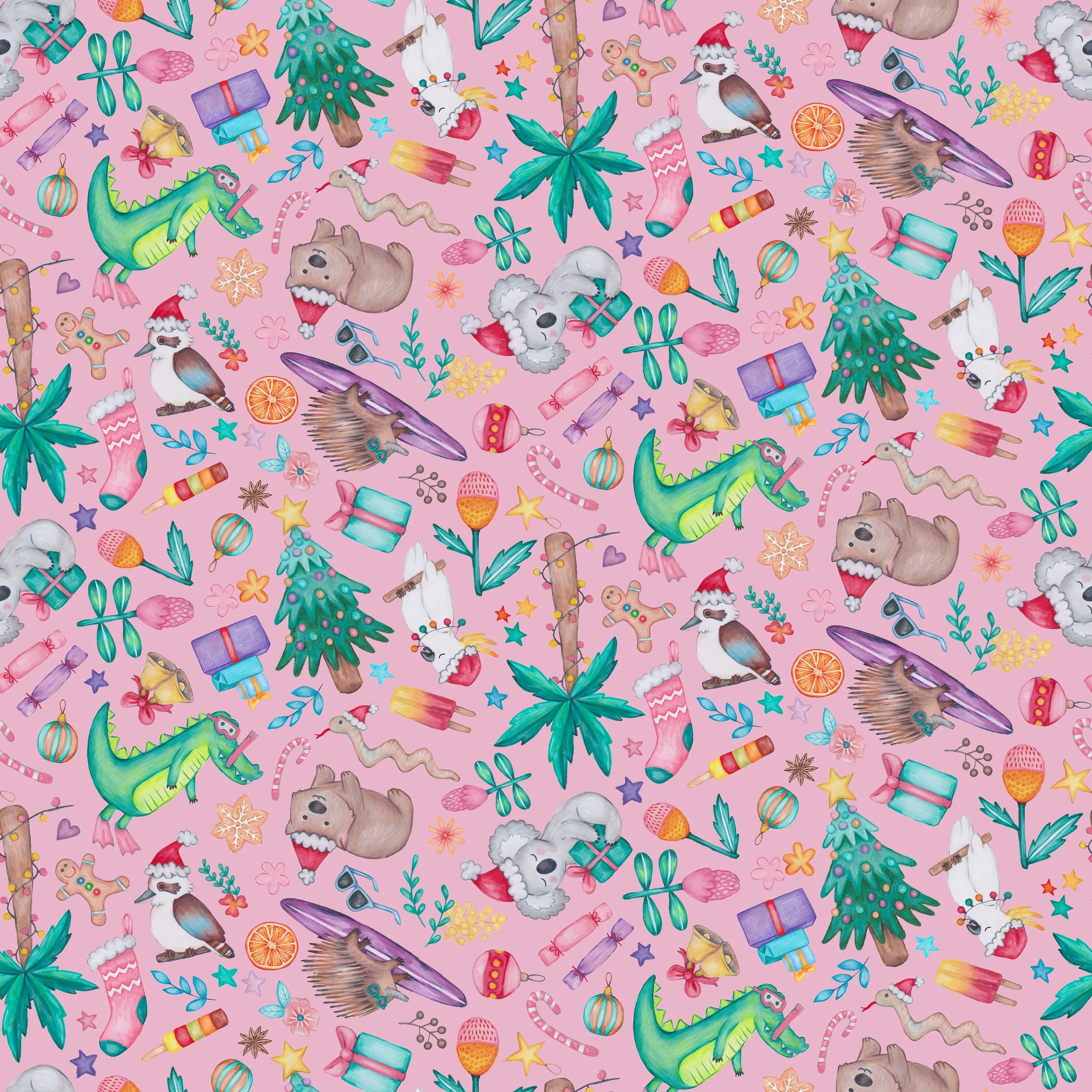 PREORDER - ROUND 31 - SCRUB TOP - 2080 AUSTRALIANA CHRISTMAS IN PINK