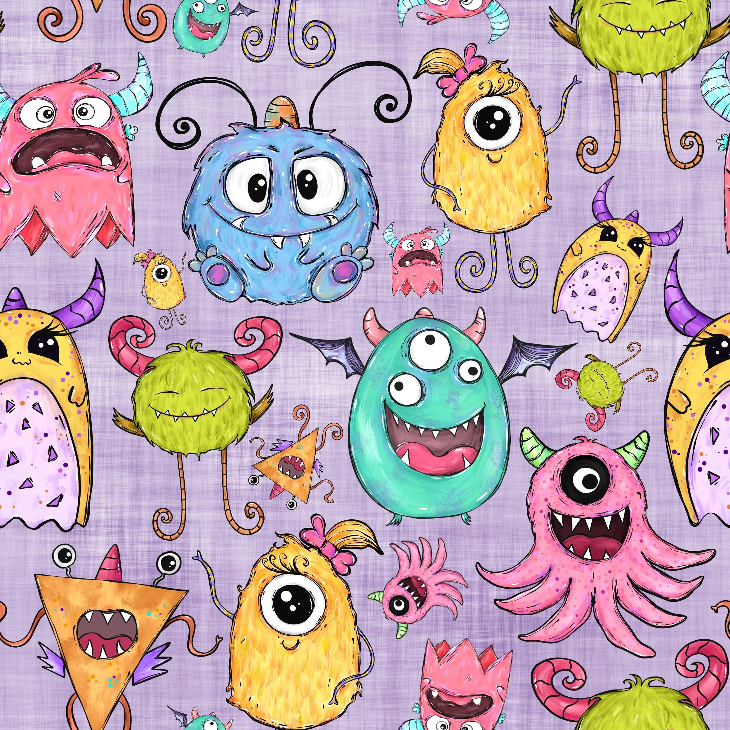 PREORDER - ROUND 31 - SCRUB TOP - 1507 MONSTERS IN PURPLE