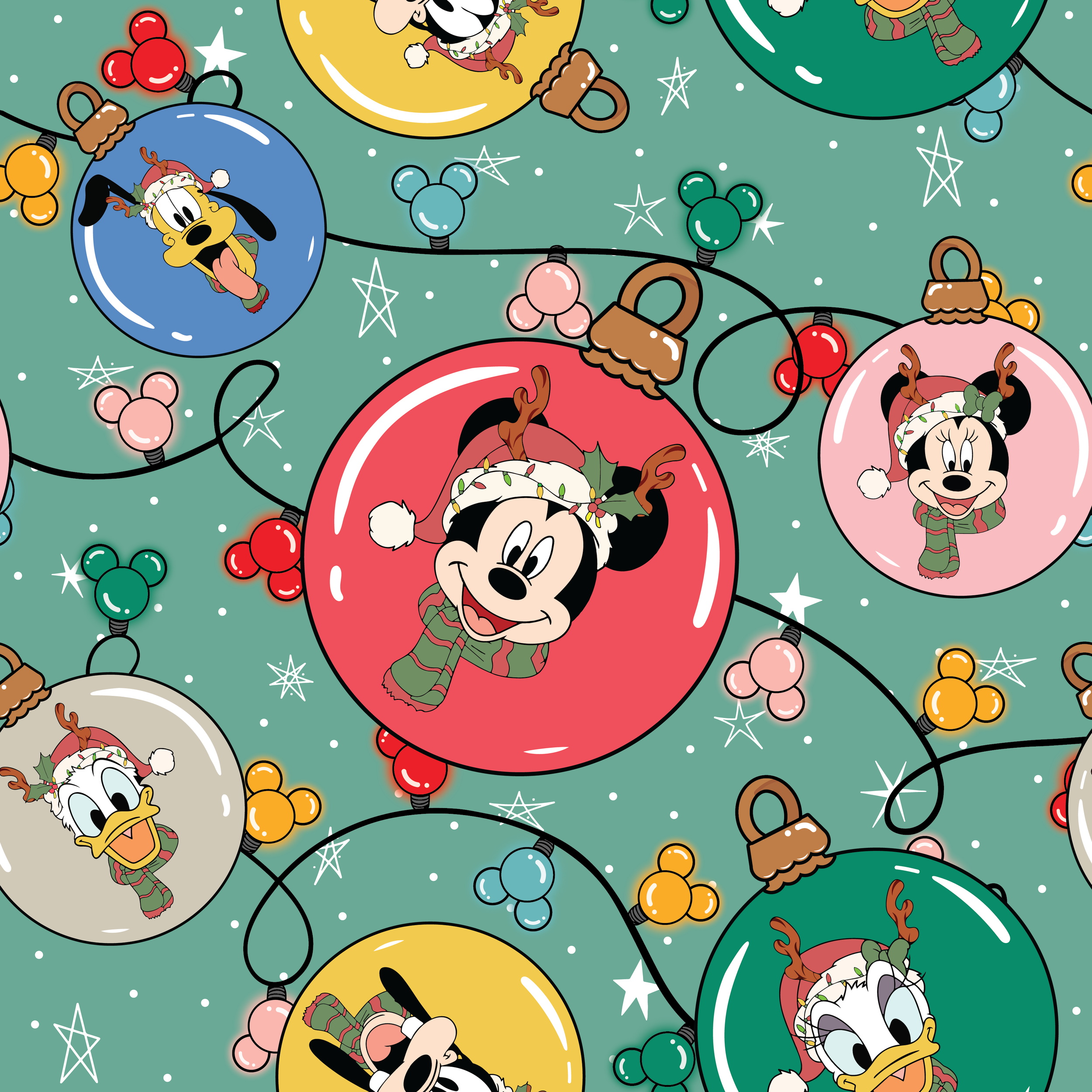 PREORDER - ROUND 29 - SCRUB TOP - 2071 CHRISTMAS MICKEY CREW BAUBLES