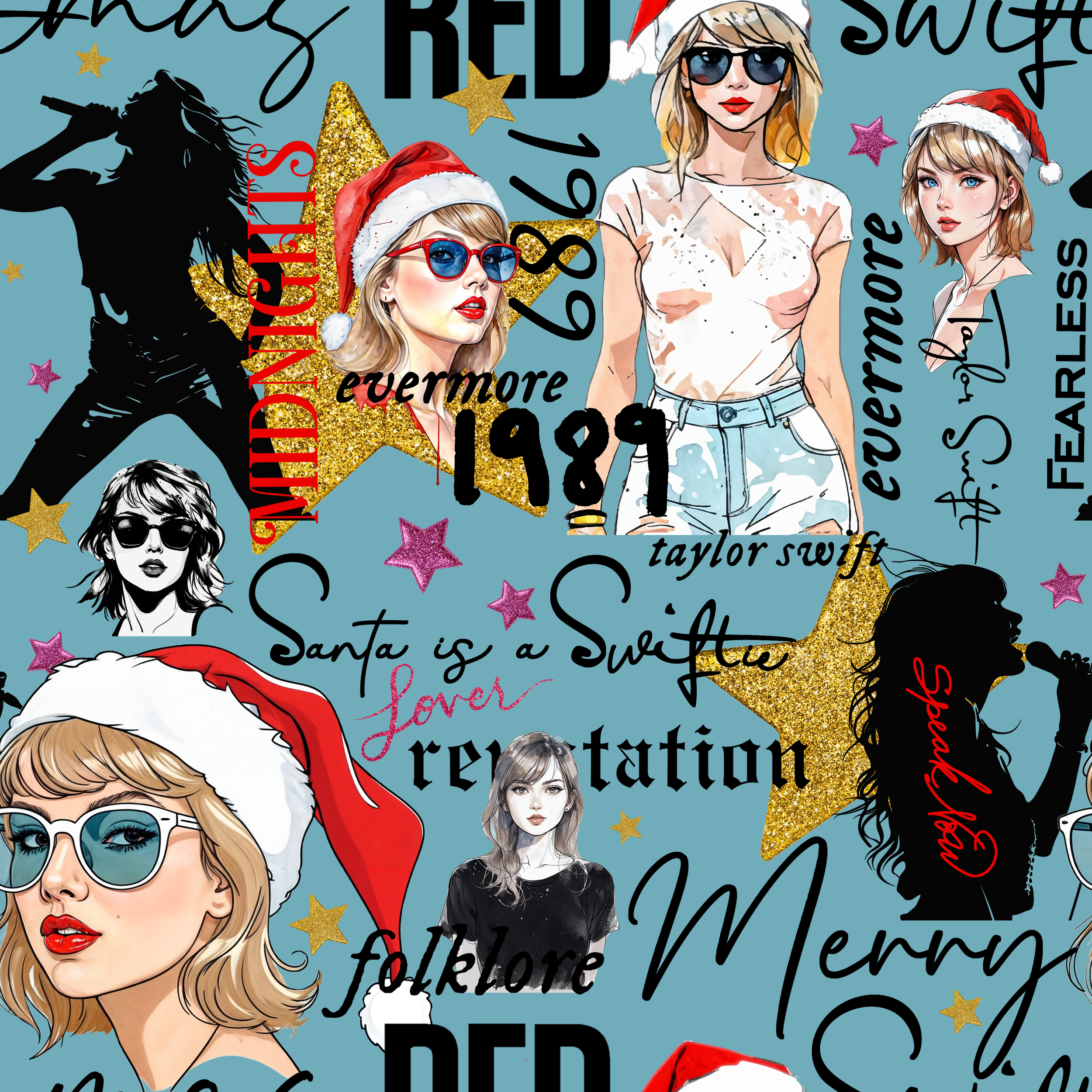 PREORDER - ROUND 31 - SCRUB TOP - 2063 A TAYLOR SWIFT CHRISTMAS BLUE