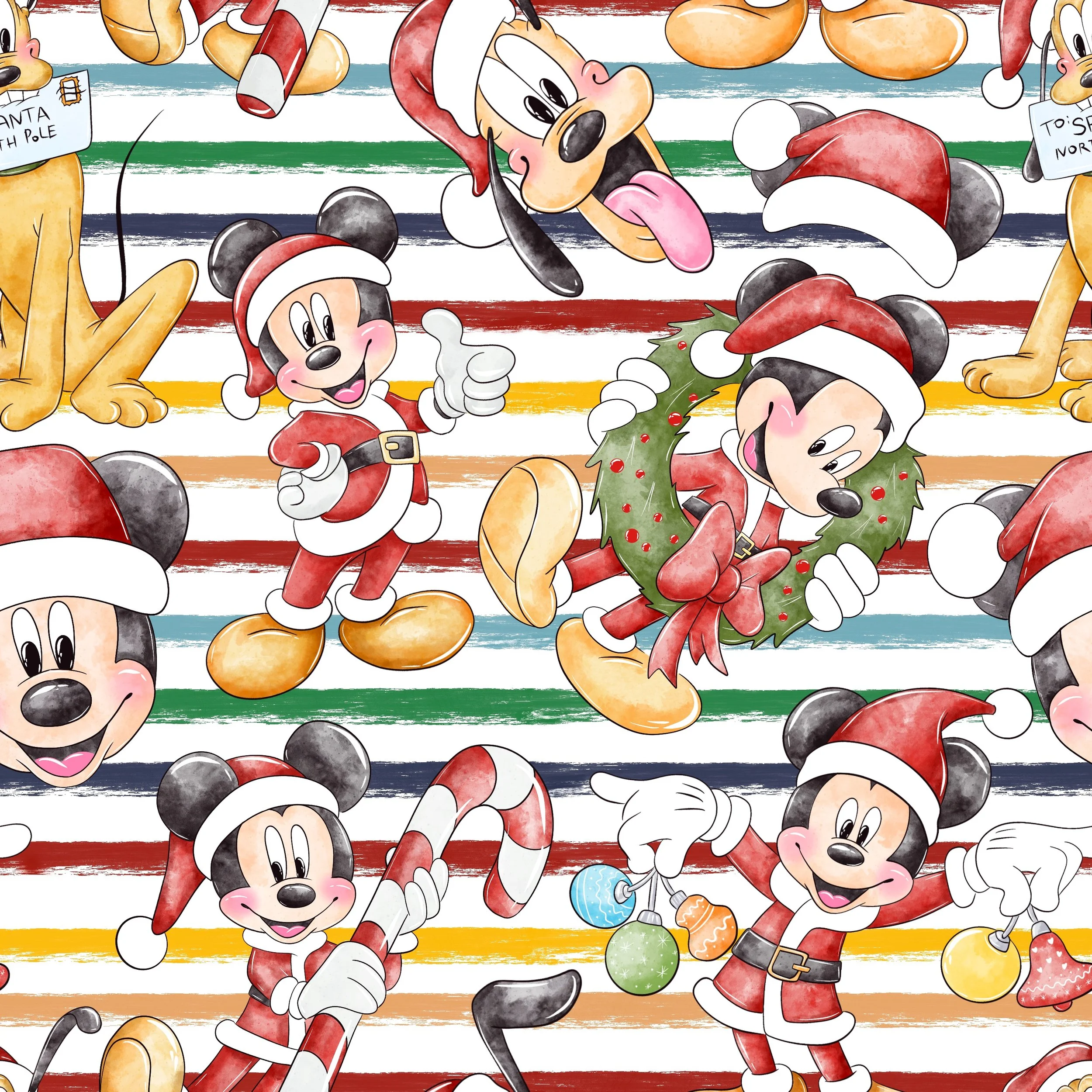 PREORDER - ROUND 31 - SCRUB TOP - 2010 CHRISTMAS MICKEY CREW STRIPE