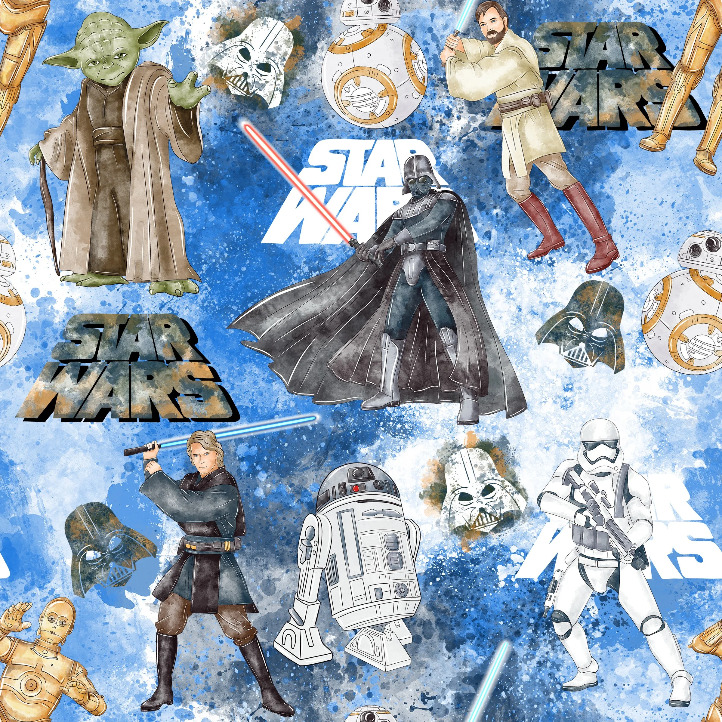 PREORDER - ROUND 31 - SCRUB TOP - 3277 STAR WARS WATERCOLOUR
