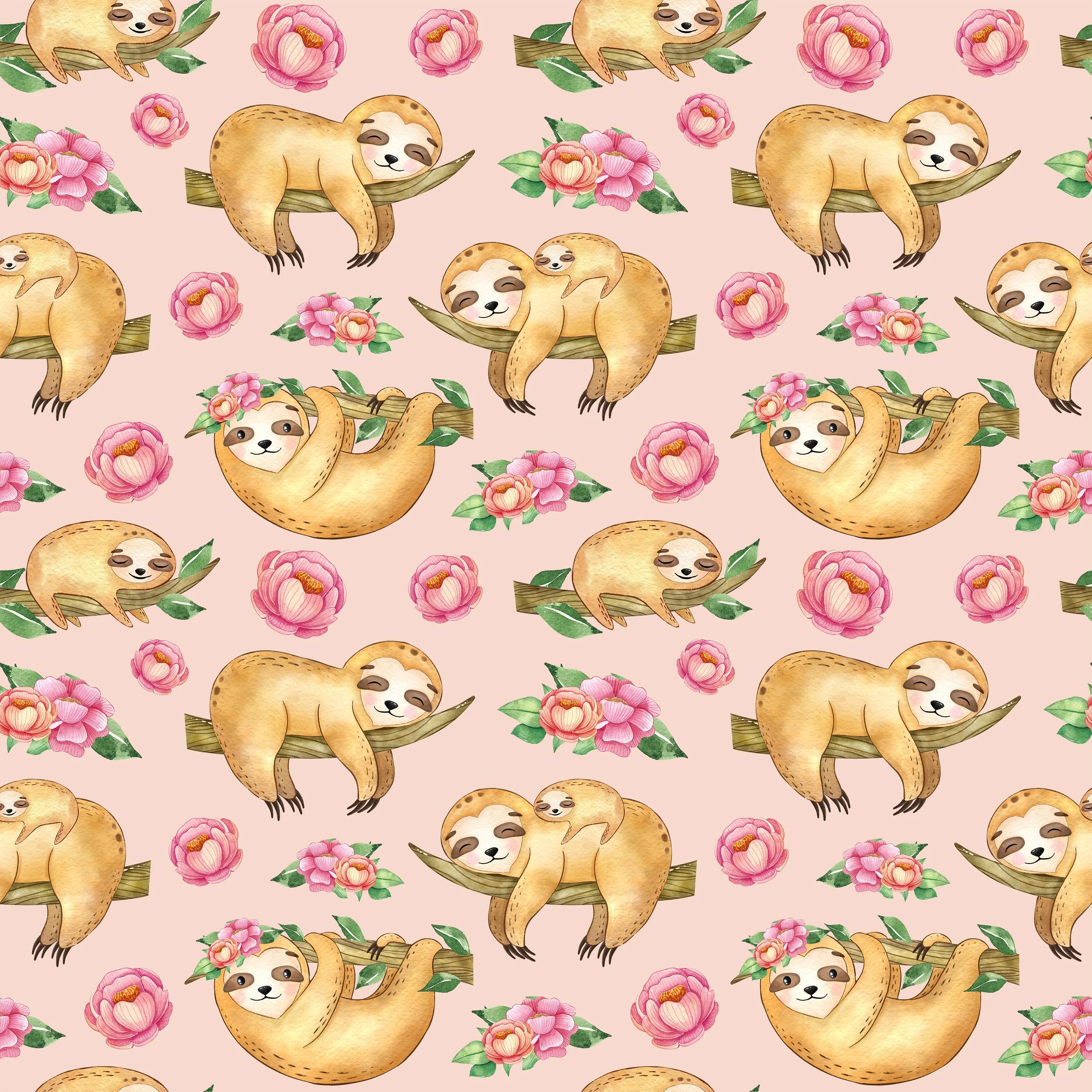 PREORDER - ROUND 29 - SCRUB TOP - 5217 SLOTHS & FLORALS PINK
