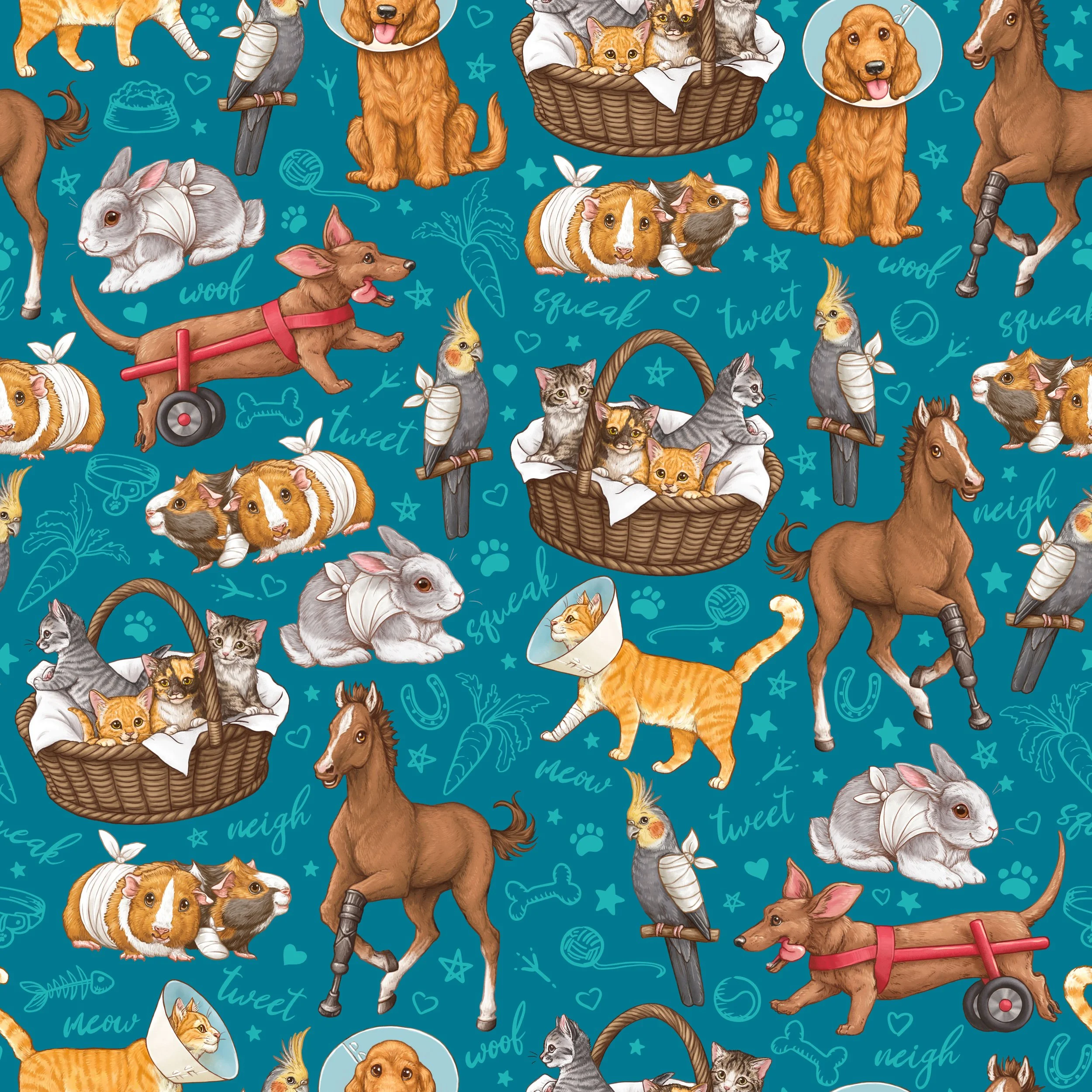 PREORDER - ROUND 30 - SCRUB TOP - 7018 PETS ON THE MEND - LARGE SCATTER - DARK TEAL