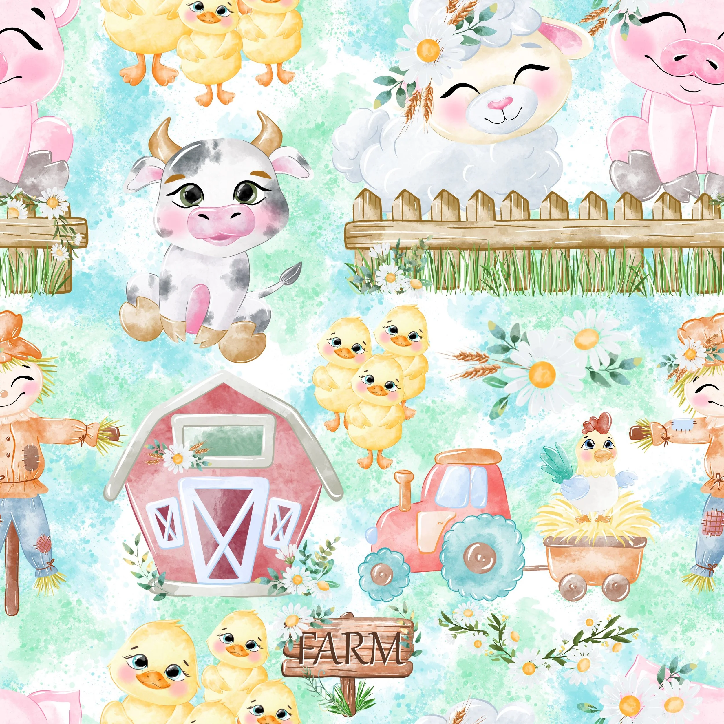 PREORDER - ROUND 31 - SCRUB TOP - 3193 FARM FRIENDS