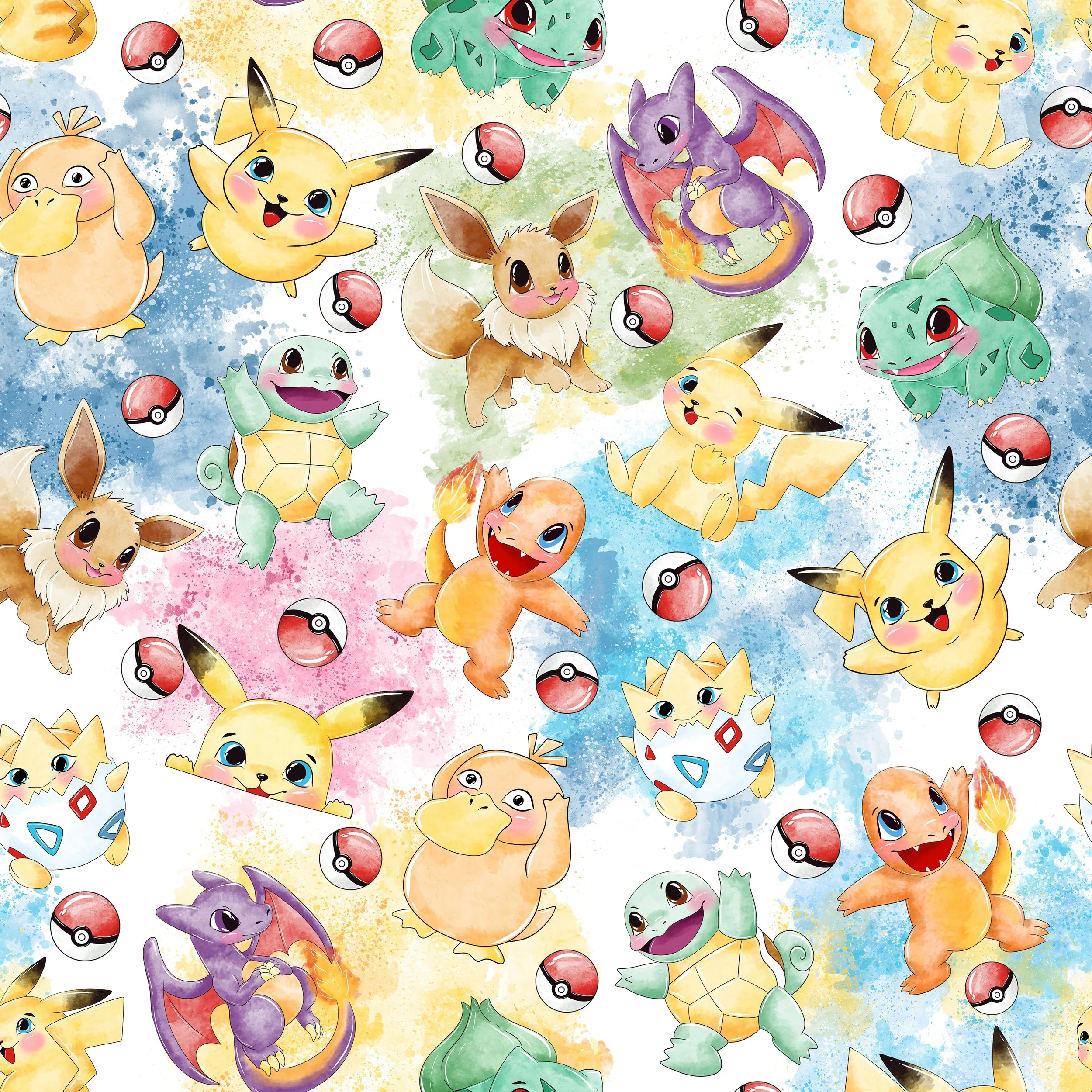 PREORDER - ROUND 30 - SCRUB TOP - 3199 POKEMON WATERCOLOUR