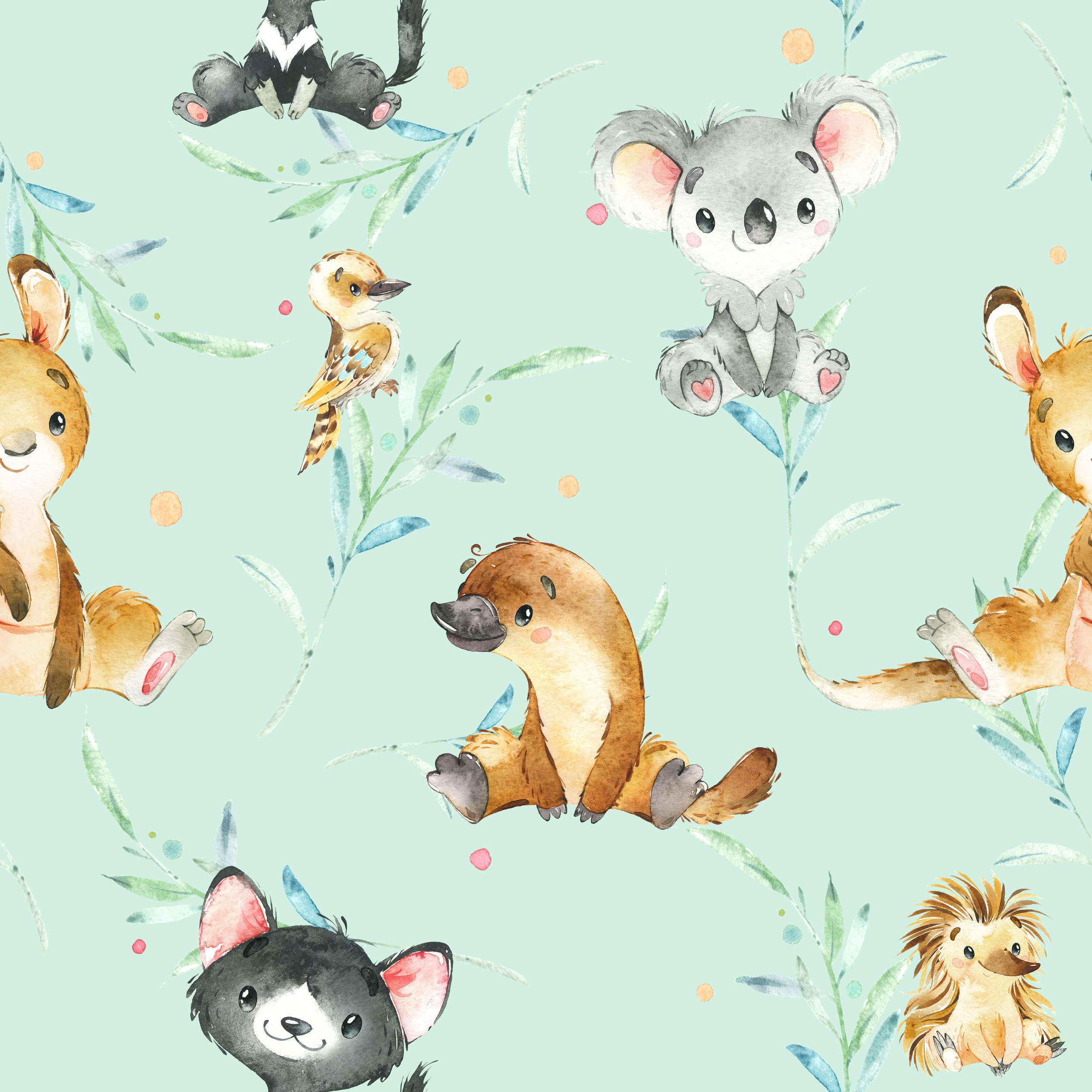 PREORDER - ROUND 30 - SCRUB TOP - 5255 AUSSIE ANIMALS MINT