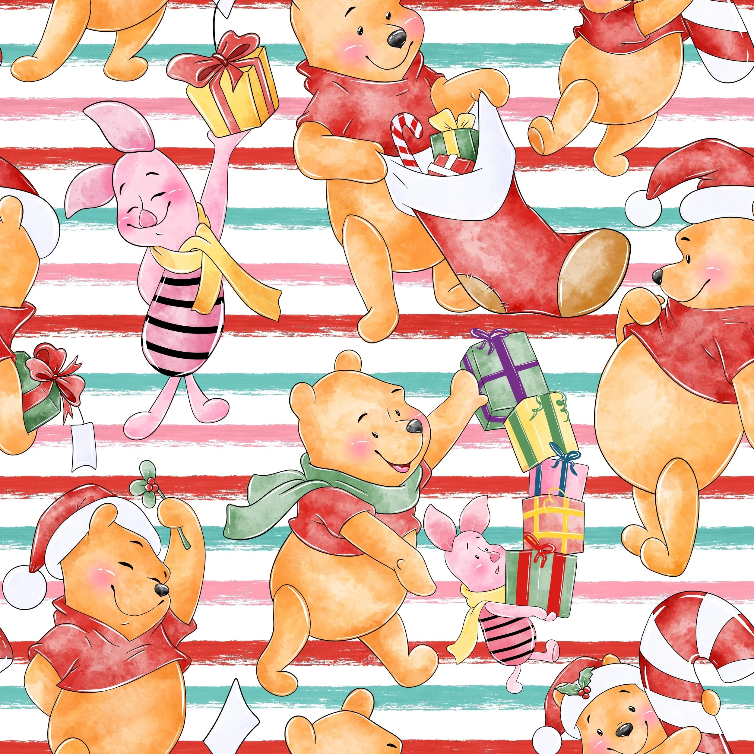 PREORDER - ROUND 29 - SCRUB TOP - 2004 CHRISTMAS WINNIE CREW STRIPE