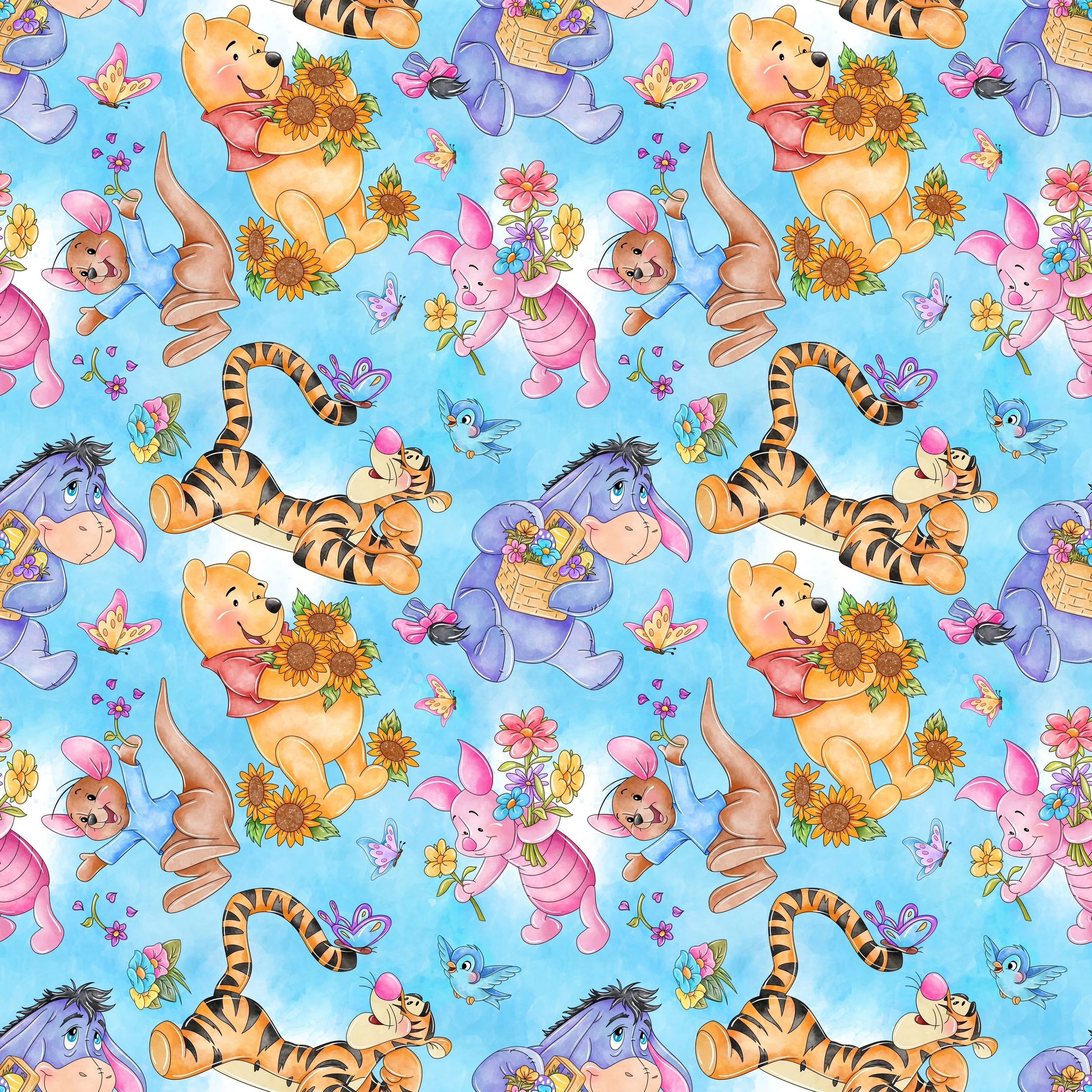 PREORDER - ROUND 31 - SCRUB TOP - 3130 WINNIE & FRIENDS FLORAL BLUE