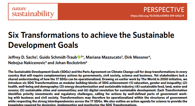 Six Transformations to achieve the Sustainable Development Goals ...