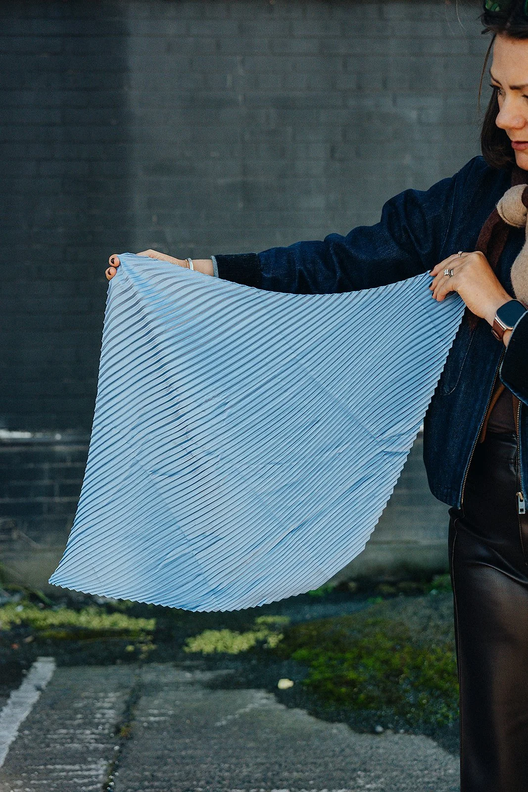 Denim Crinkle Neck Scarf Tie