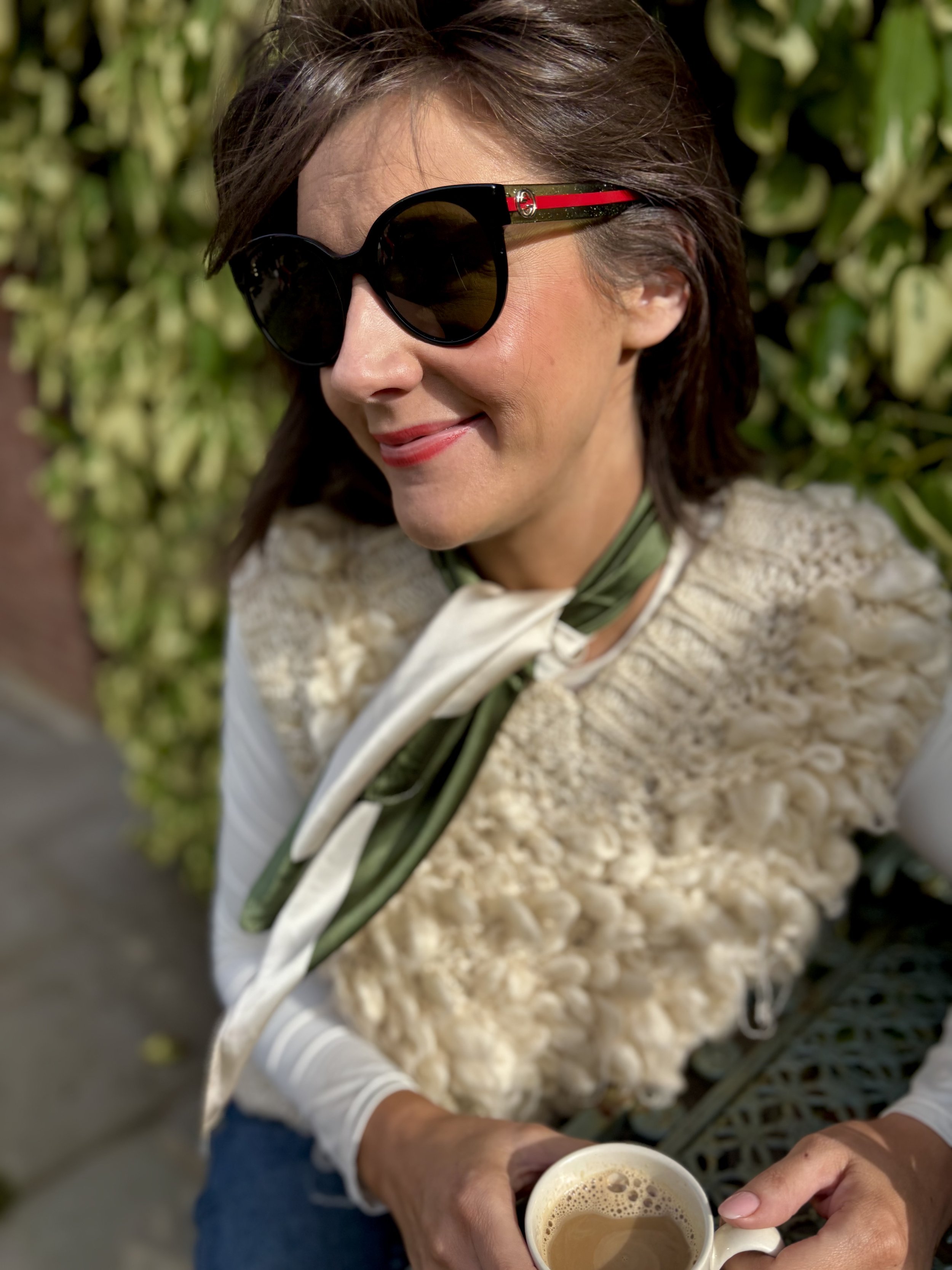 Green and cream stripe neck tie, satin touch bandana square, French style.