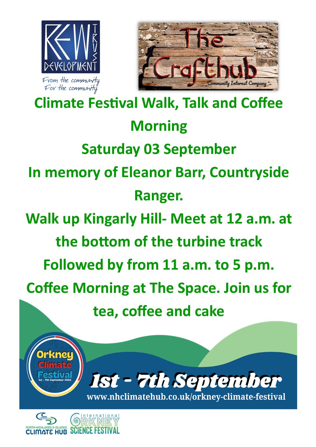 Climate Walk and Talk, in memory of Eleanor, followed by a coffee morning