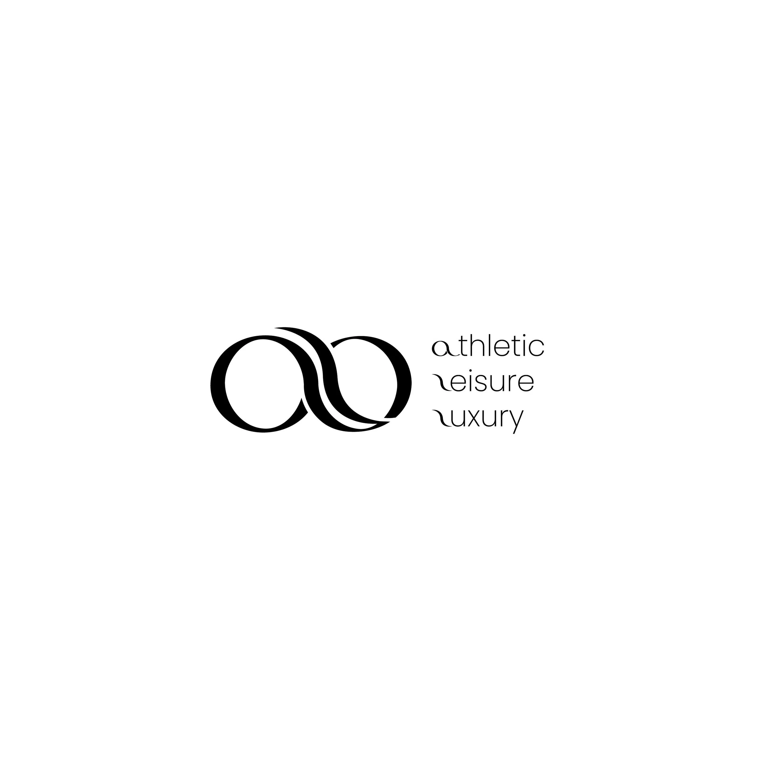 Minimalist logo with stylized black letters 'a' and 'a' intertwined, alongside the words 'athletic,' 'leisure,' and 'luxury' in black, on a white background.