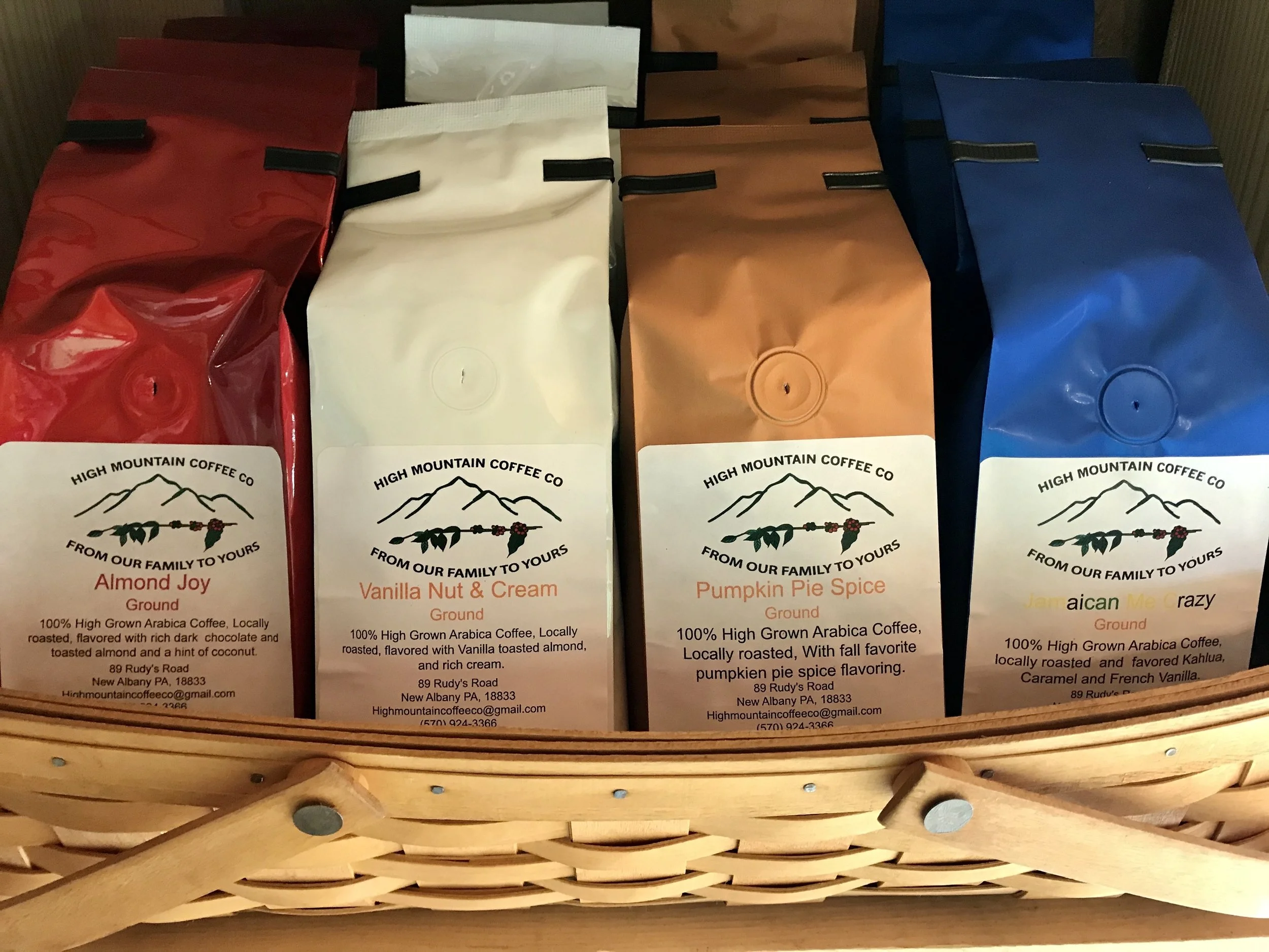 In both summer and fall we carry High Mountain Coffee.  Each season we offer this delicious locally roasted coffee.  Flavors reflect the time of year.