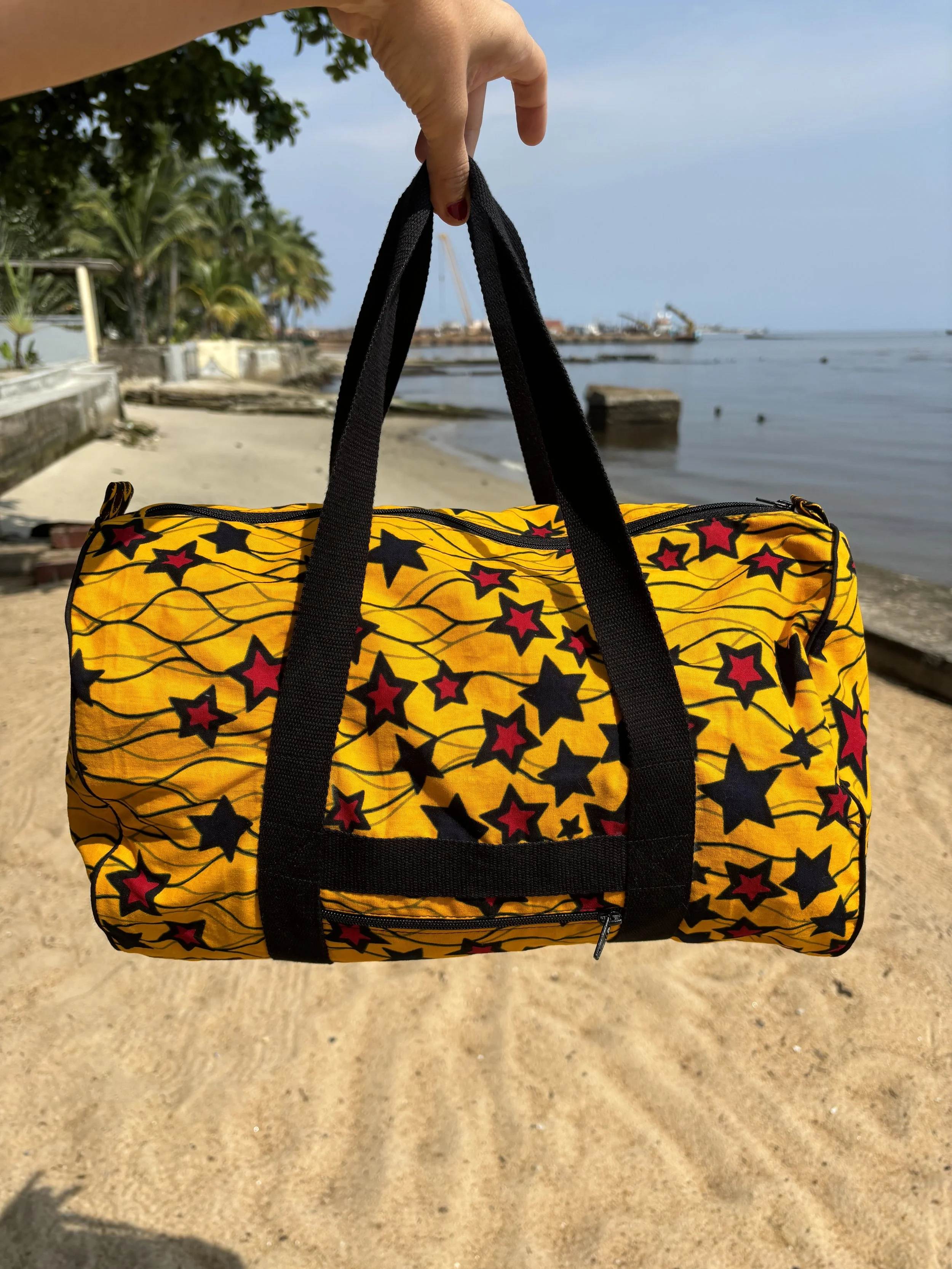 Petites étoiles - jaune et rouge - Exemple avec mon sac bowling