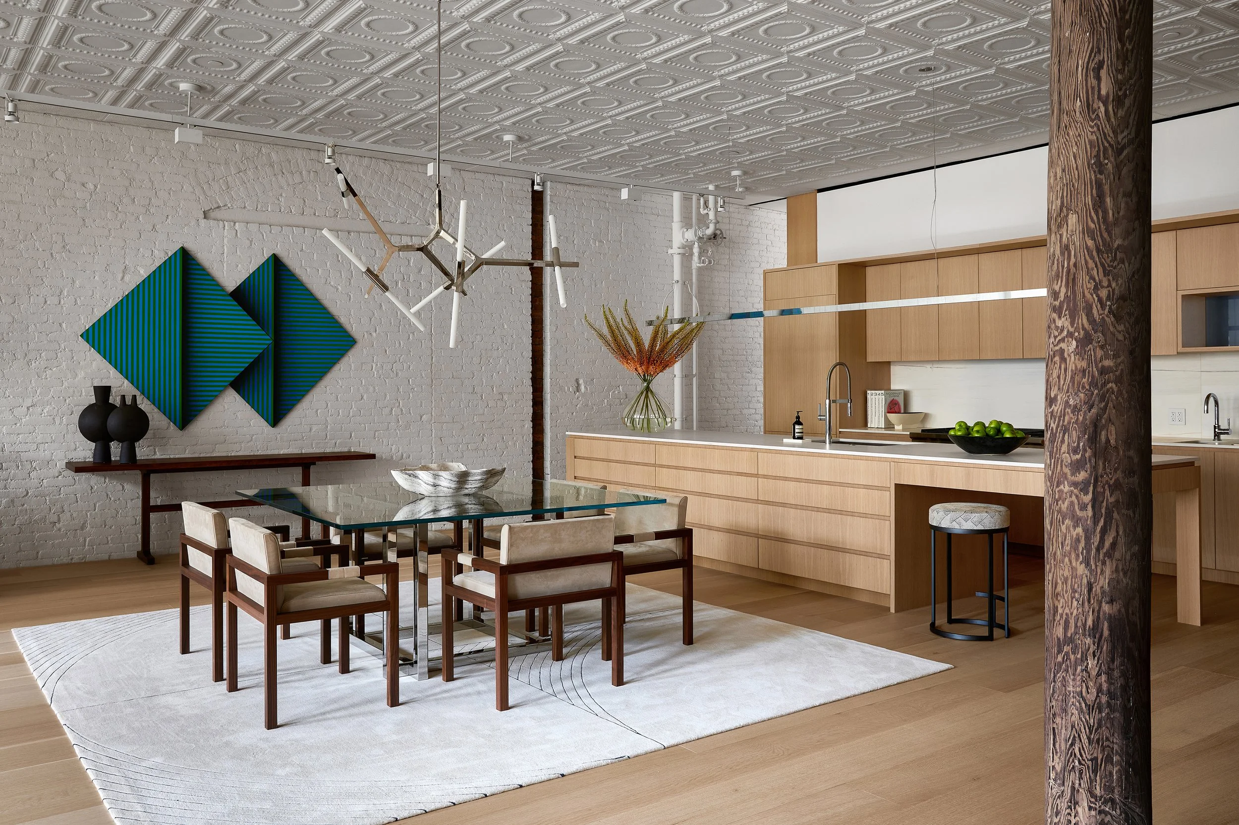 SOHO LOFT CAST IRON WITH RAW WOOD COLUMS ABSTRACT HIHG_END ART AND TIN CEILING