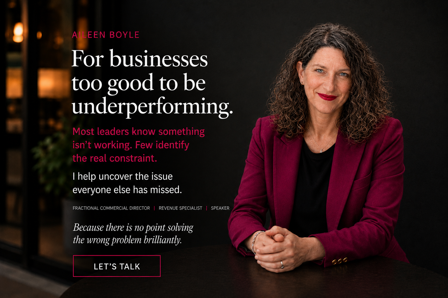 Aileen Boyle, Fractional Commercial Director, Revenue Specialist and Speaker helping businesses identify barriers to growth and profitability. Serving Scotland, UK wide and USA