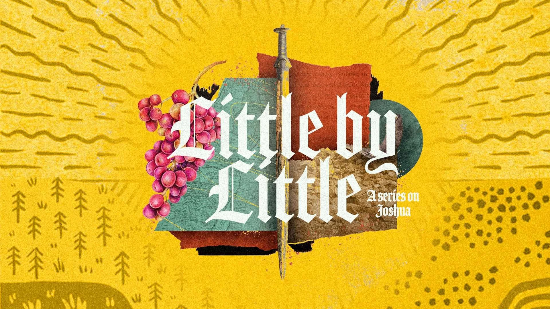 Little by Little student series graphic with collage design on yellow textured background